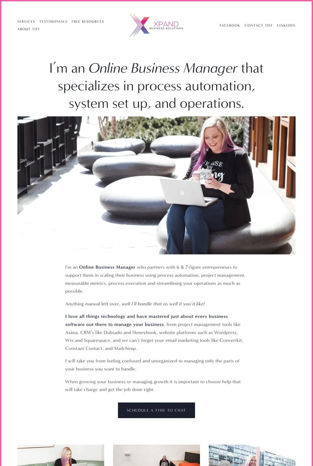 Screenshot 1 of Tiffany Dougherty (Example Squarespace Virtual Assistant Website)