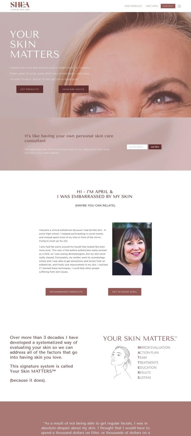 Screenshot 1 of Your Skin Matters (Example Squarespace Esthetician Website)