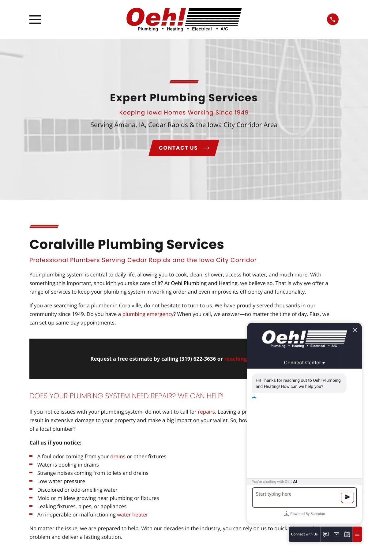 Screenshot 3 of Oehl Plumbing, Heating, Electric, & Air Conditioning (Example Duda HVAC Website)