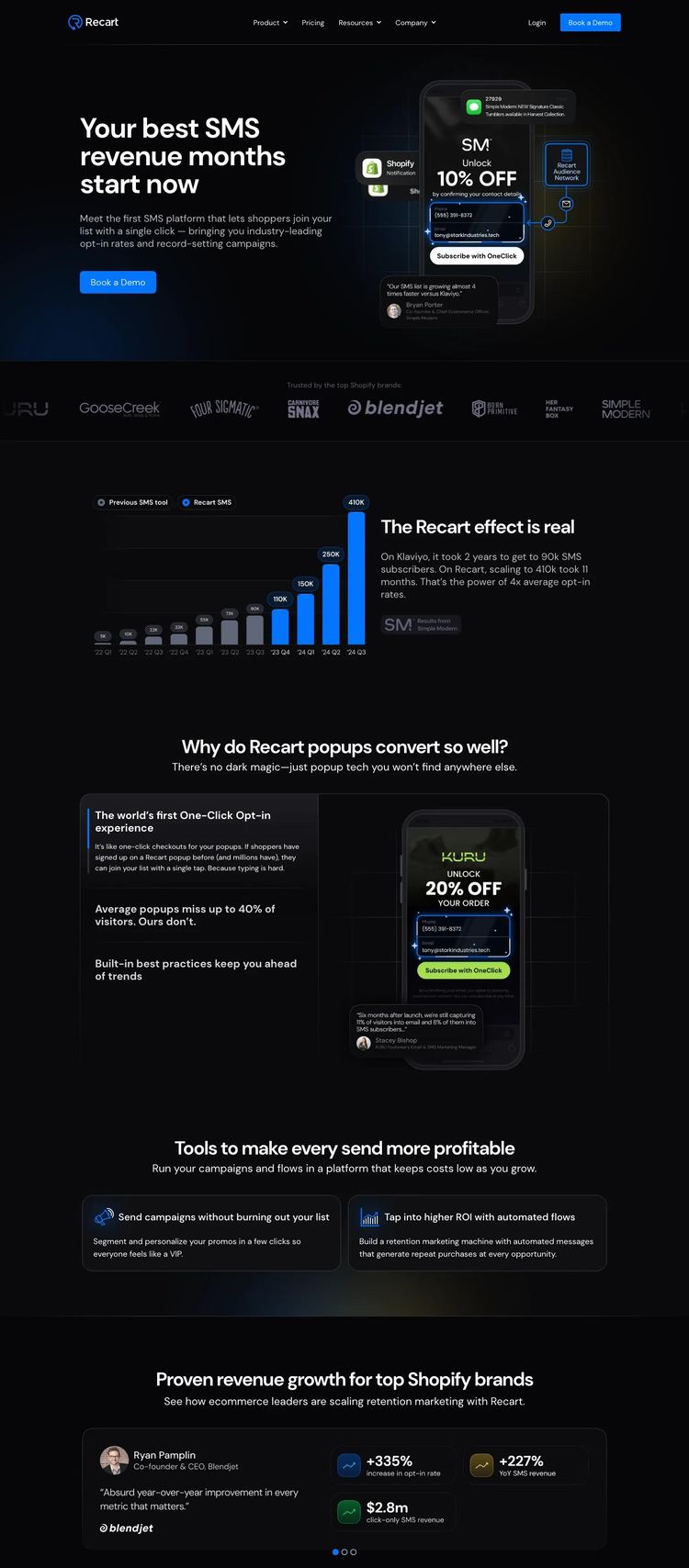 Screenshot 2 of Recart (Example Webflow Software Development Website)