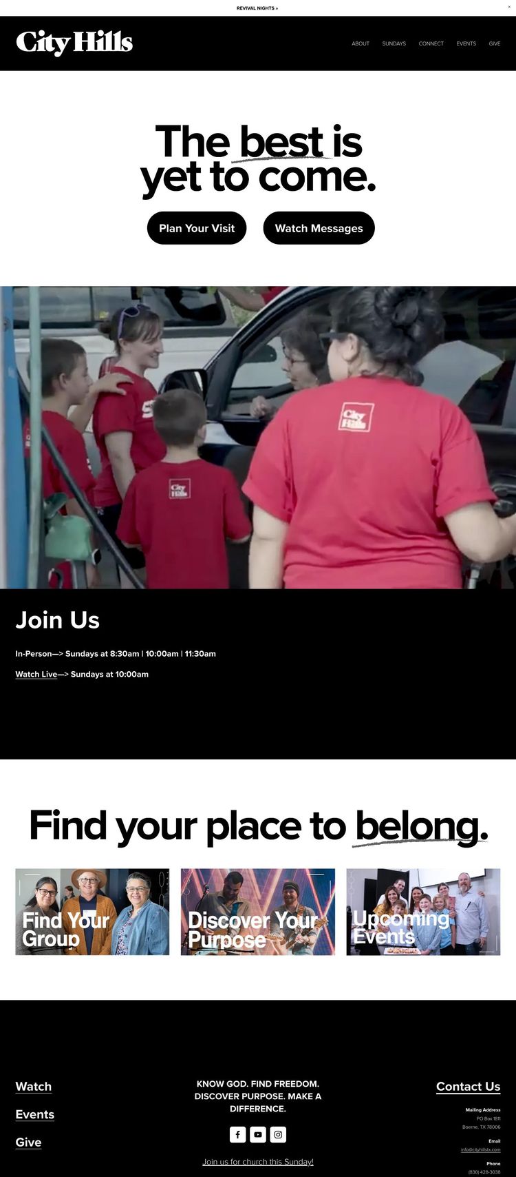 Screenshot 1 of City Hills TX (Example Squarespace Church/Religious Organization Website)
