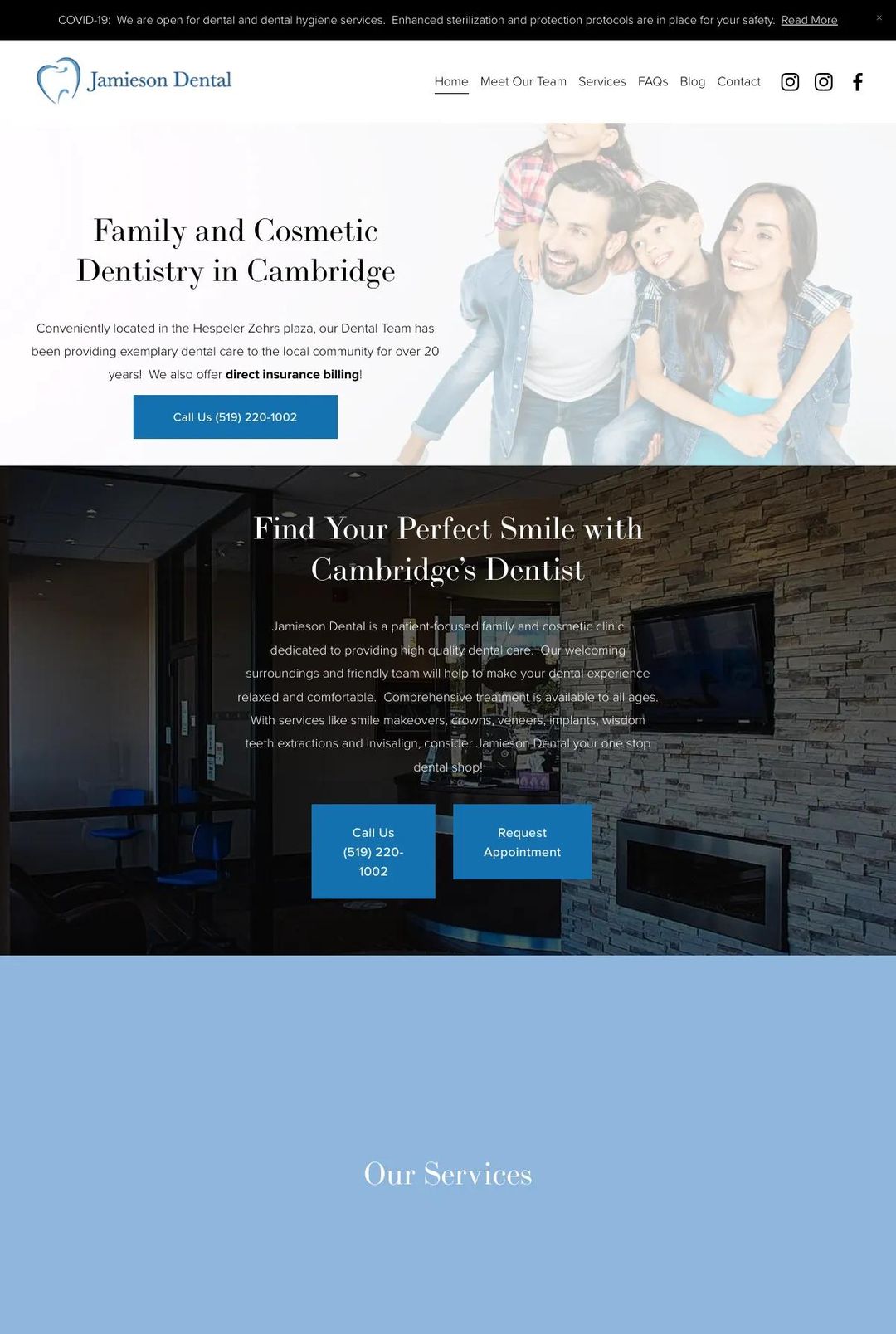 Screenshot 1 of Jamieson Dental (Example Squarespace Dentist Website)