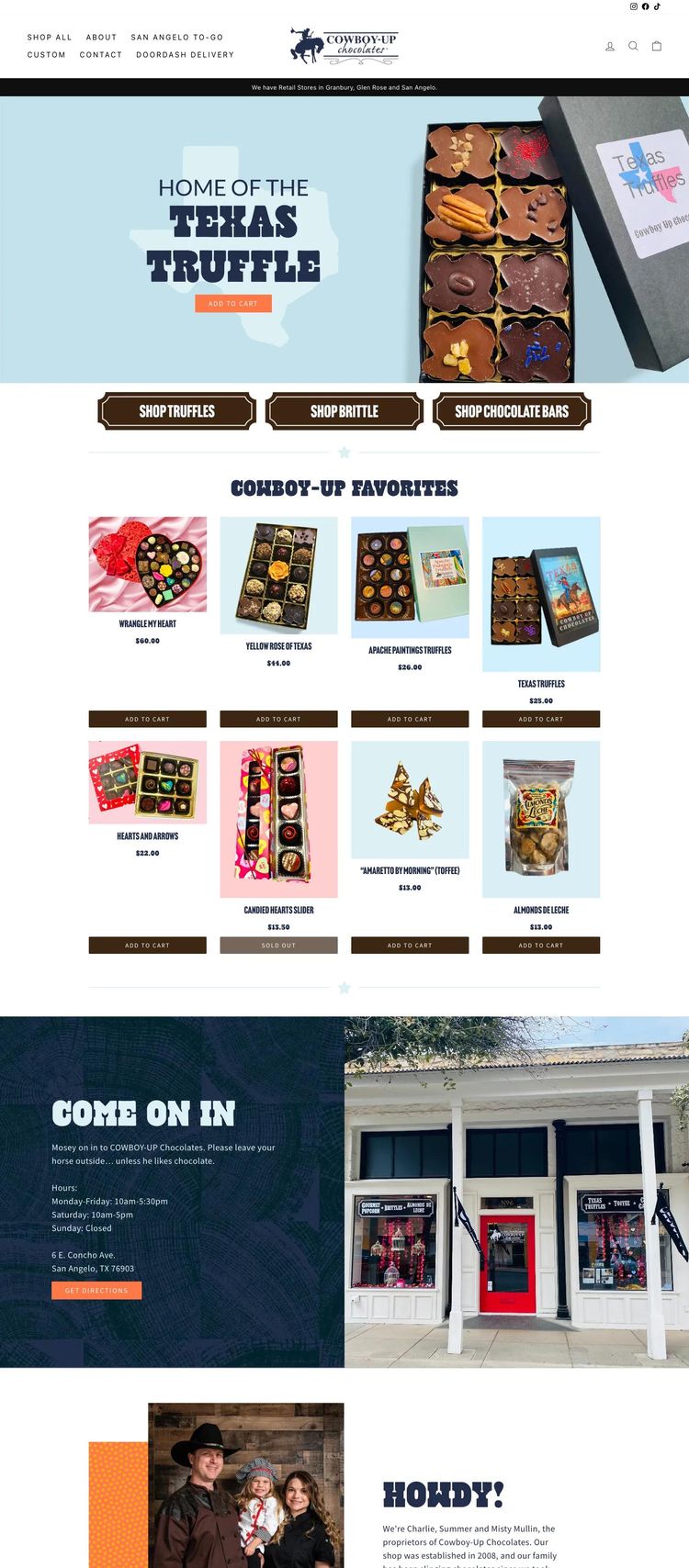 Screenshot 2 of Cowboy-Up Chocolates (Example Shopify Food and Beverage Website)