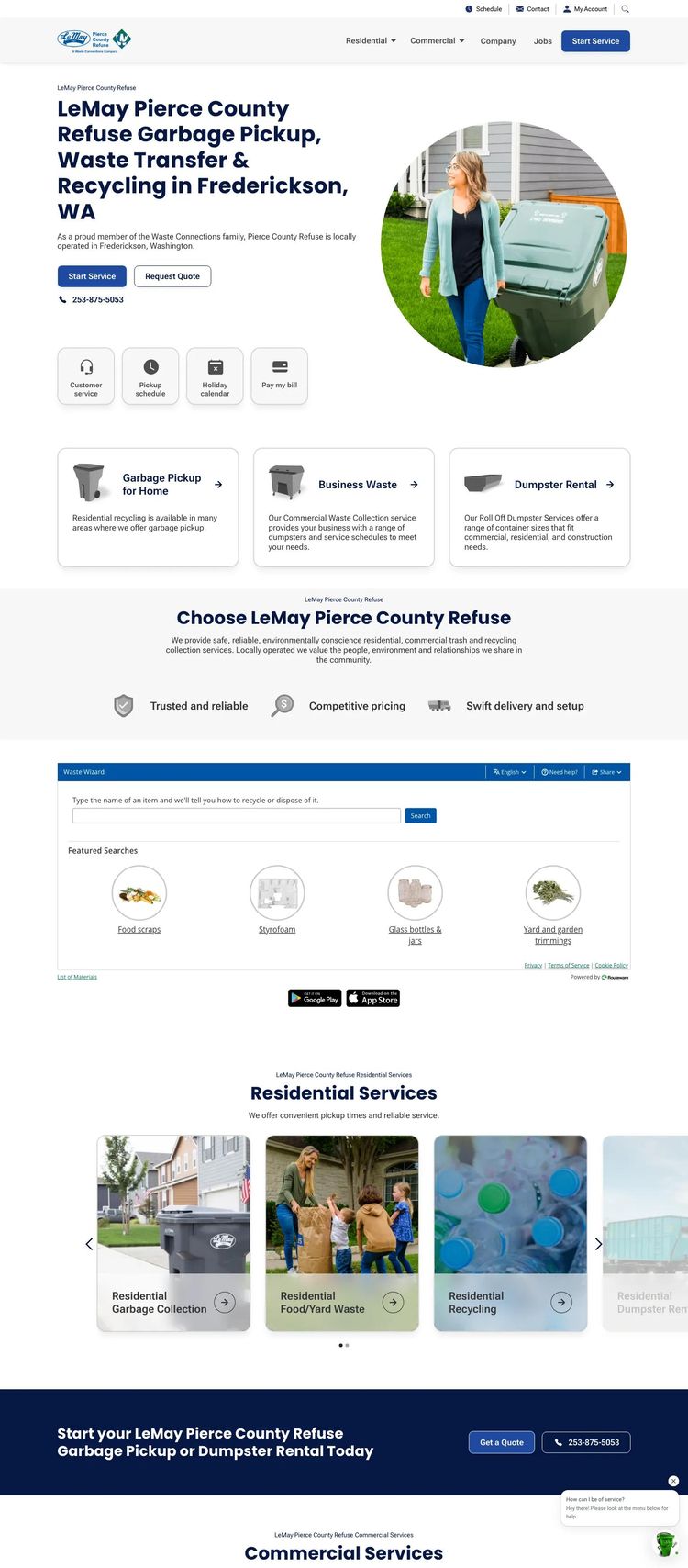 Screenshot 2 of LeMay Pierce County Refuse (Example Webflow Recycling Website)
