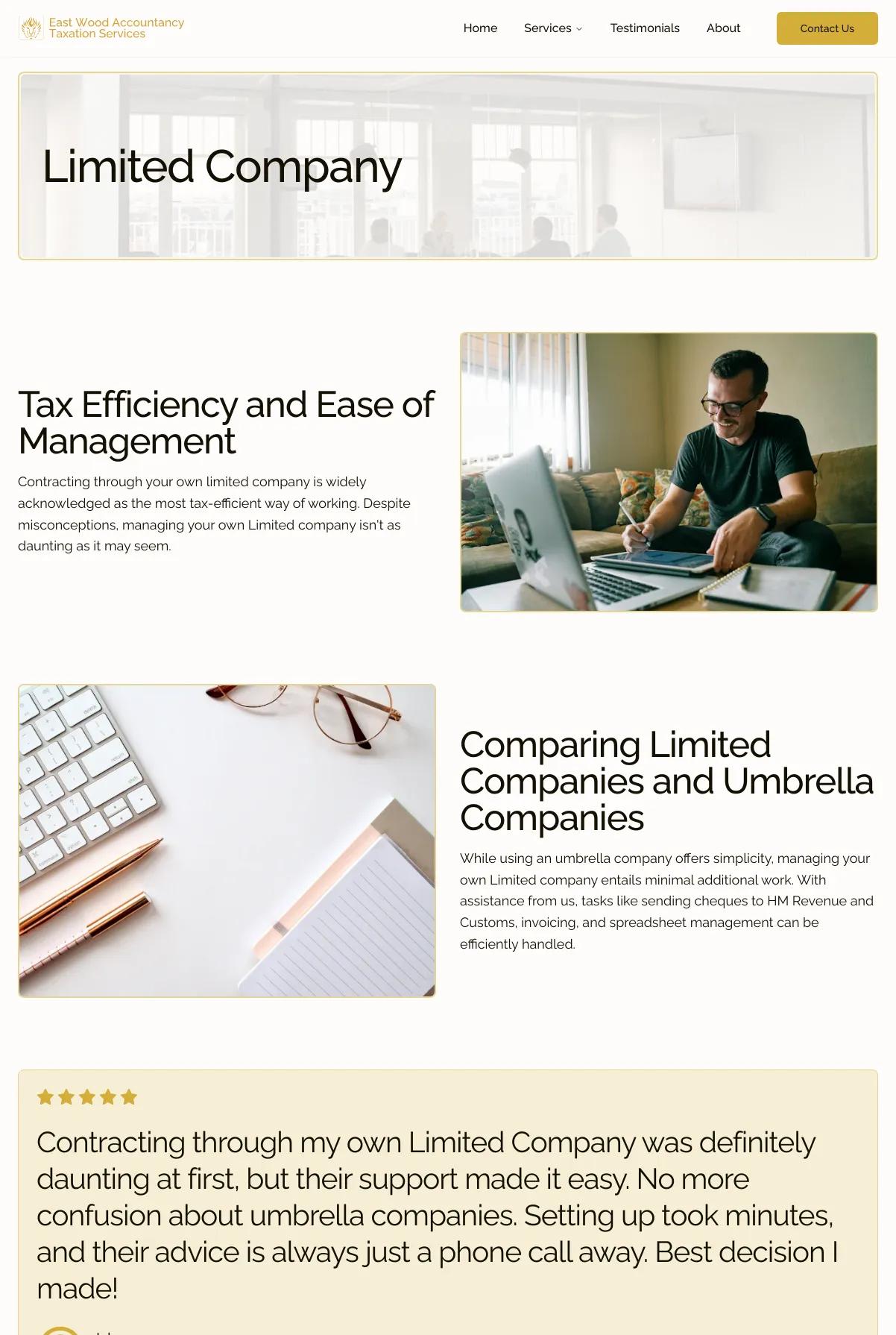 Screenshot 2 of East Wood Accountancy & Taxation (Example Sanity Website)
