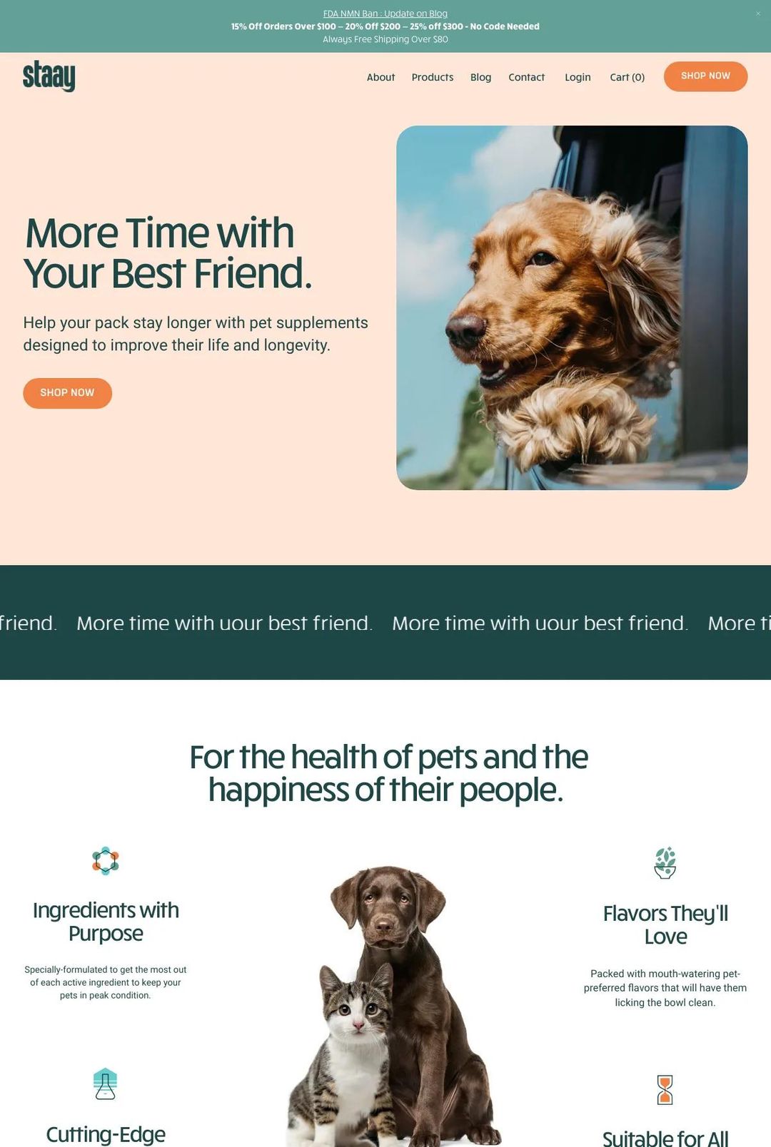 Screenshot 1 of Staay: Pet Supplements (Example Squarespace Ecommerce Website)