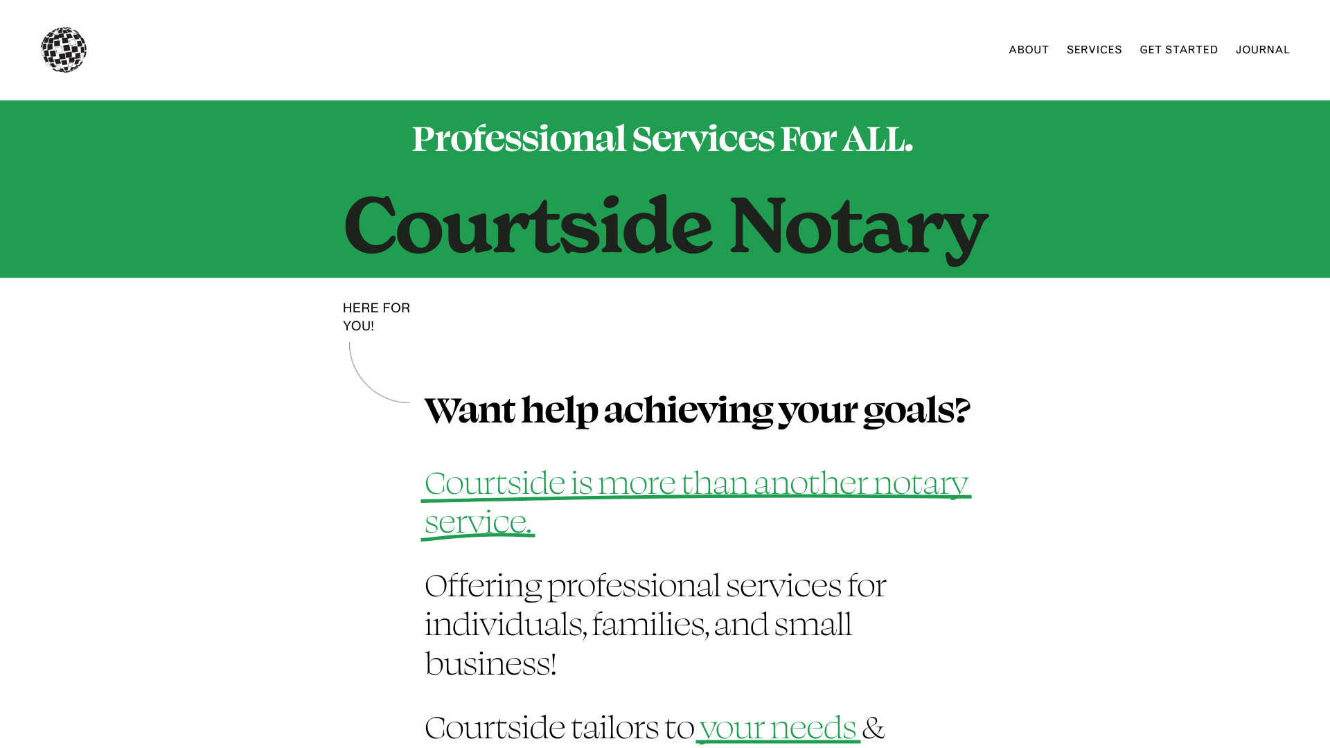 Screenshot of the Courtside Notary website