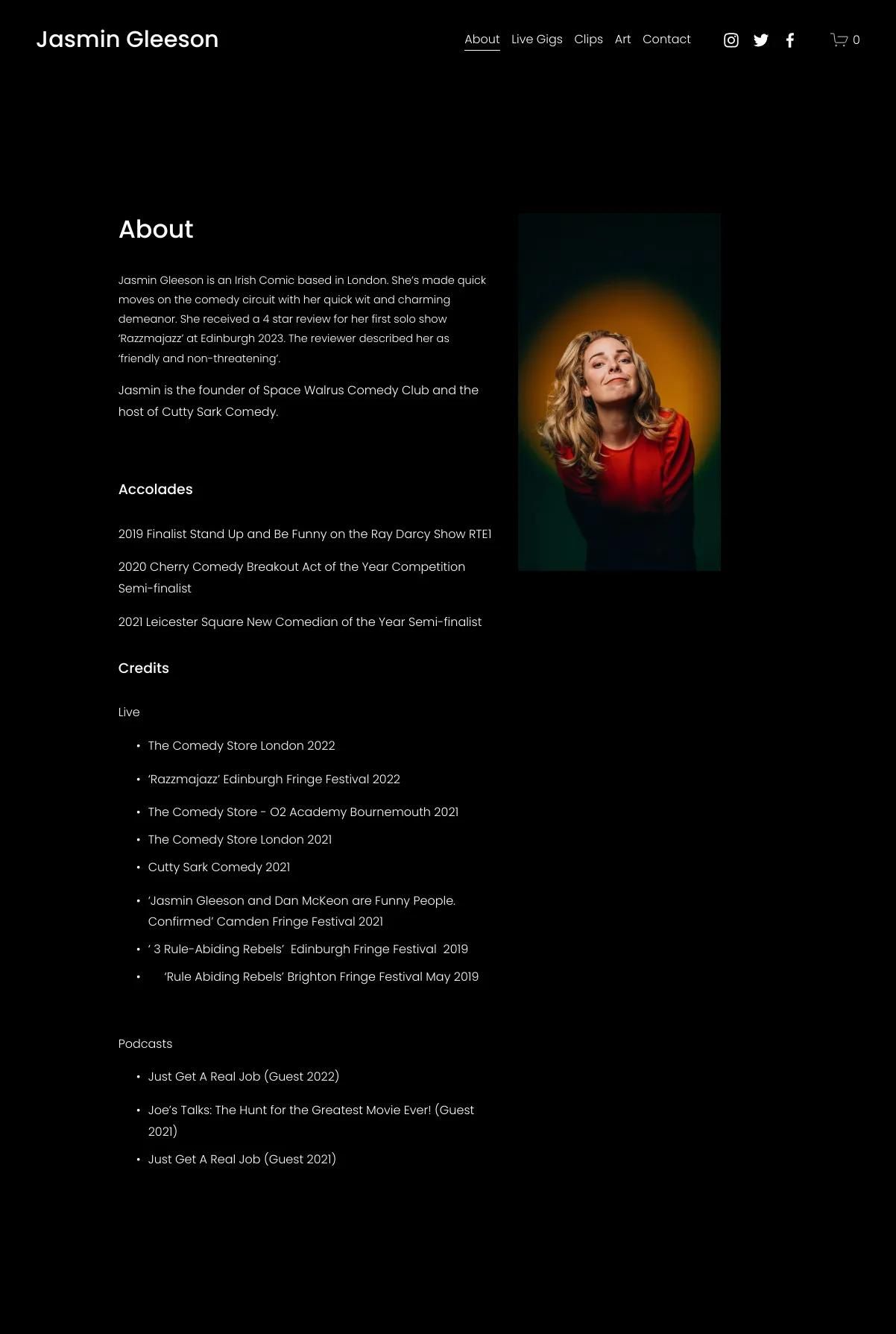 Screenshot 2 of Jasmin Gleeson (Example Squarespace Actor Website)
