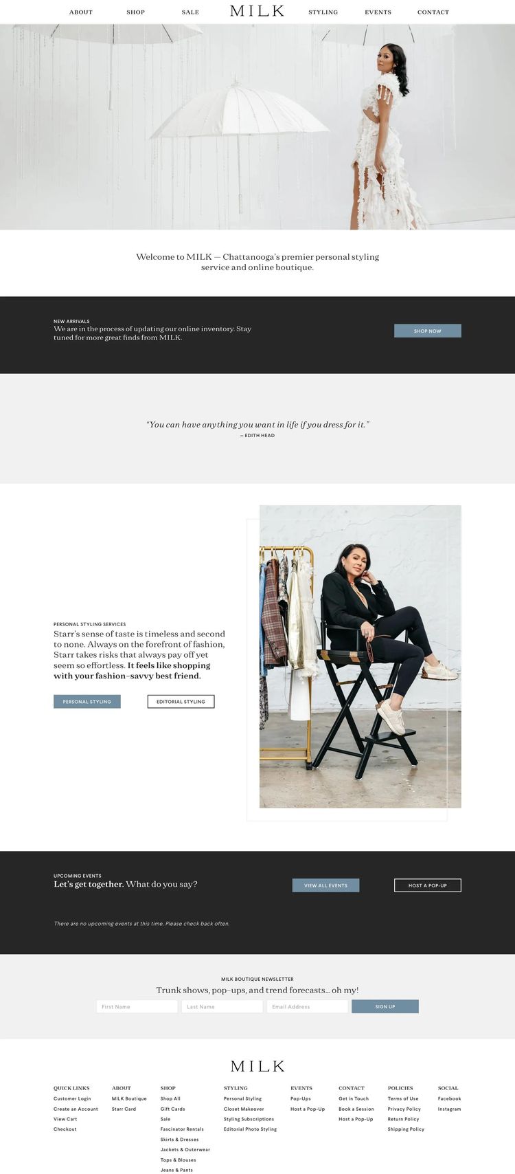 Screenshot 1 of MILK Boutique (Example Squarespace Ecommerce (General) Website)