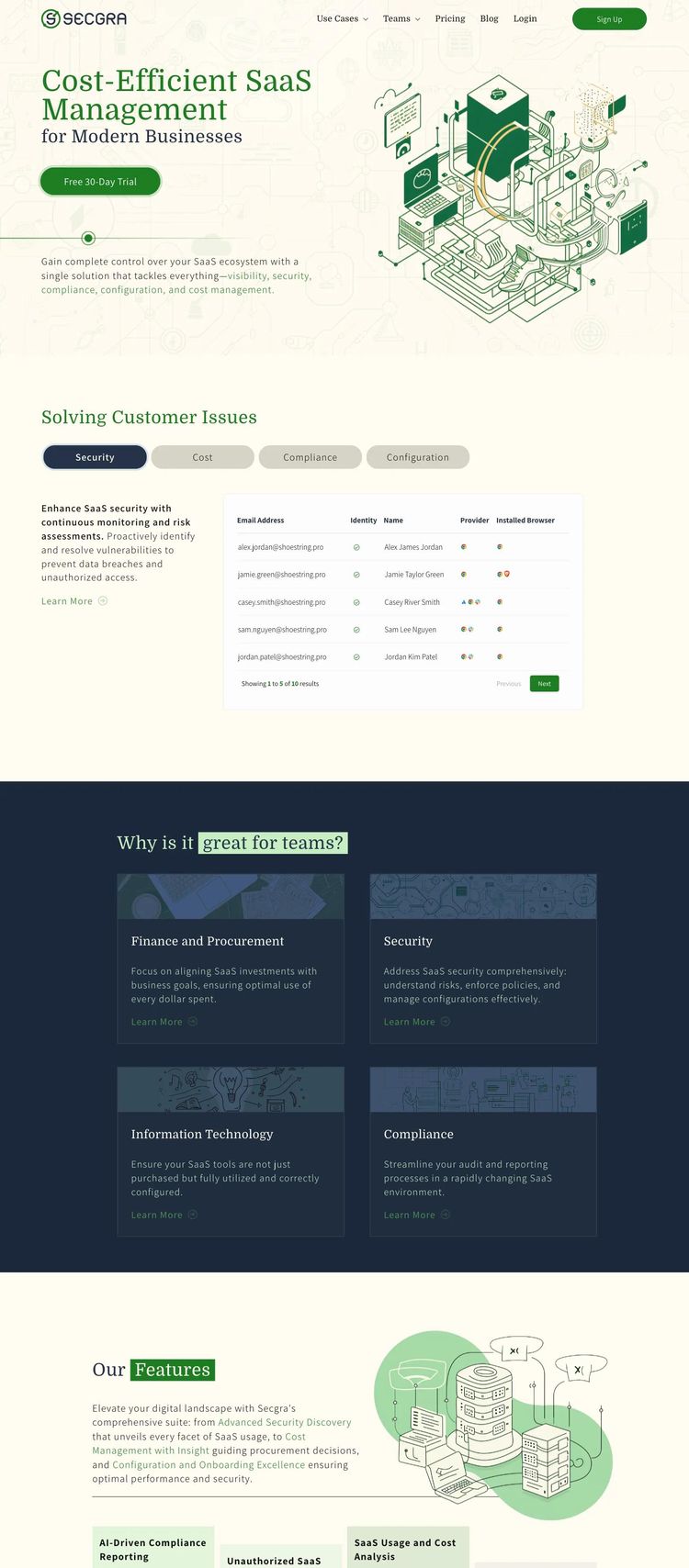 Screenshot 2 of Secgra (Example Squarespace SaaS Management Website)