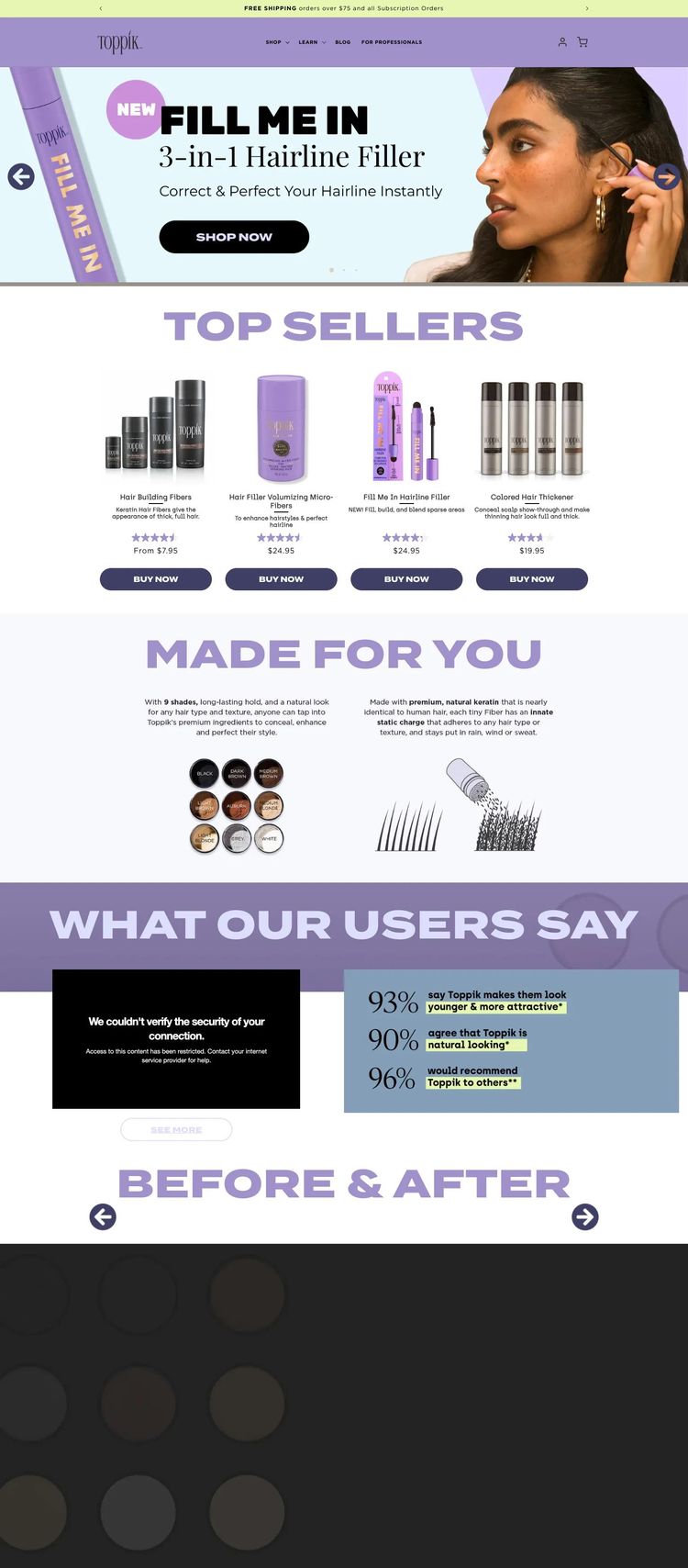 Screenshot 2 of Toppik (Example Shopify Beauty Products Website)