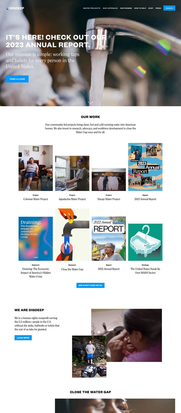 Screenshot 1 of DigDeep Water (Example Squarespace Nonprofit Organization Website)