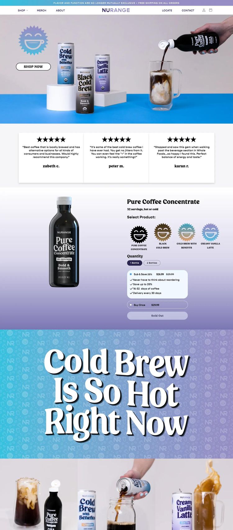 Screenshot 1 of NuRange Coffee (Example Shopify Coffee Shop/Café Website)
