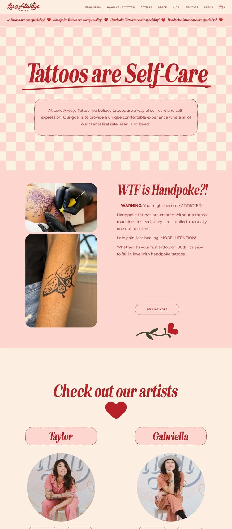 Screenshot 1 of Love Always Tattoo (Example Squarespace Tattoo Artist/Studio Website)
