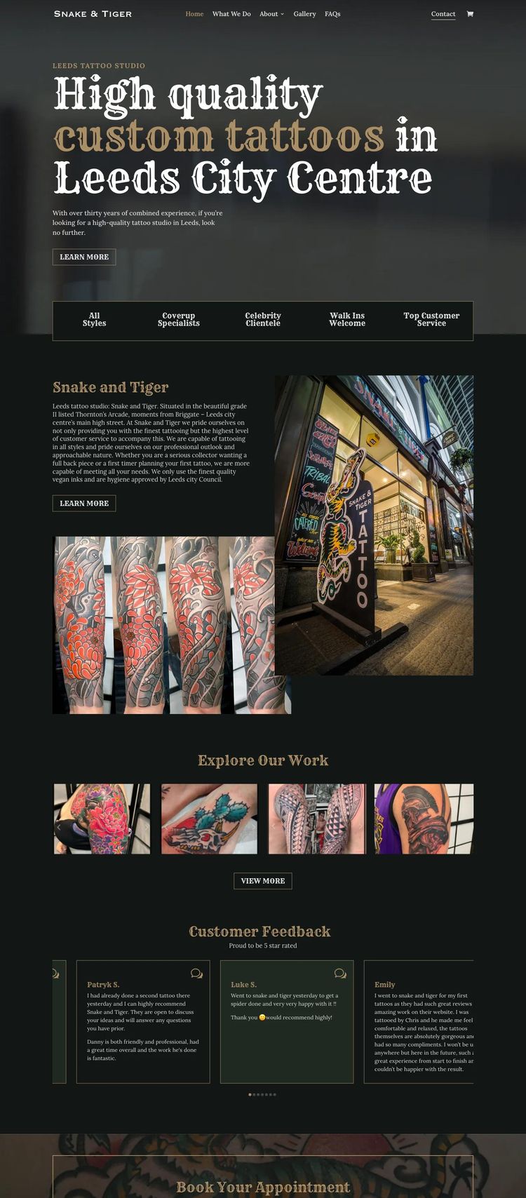 Screenshot 2 of Snake and Tiger (Example WordPress Tattoo Artist/Studio Website)