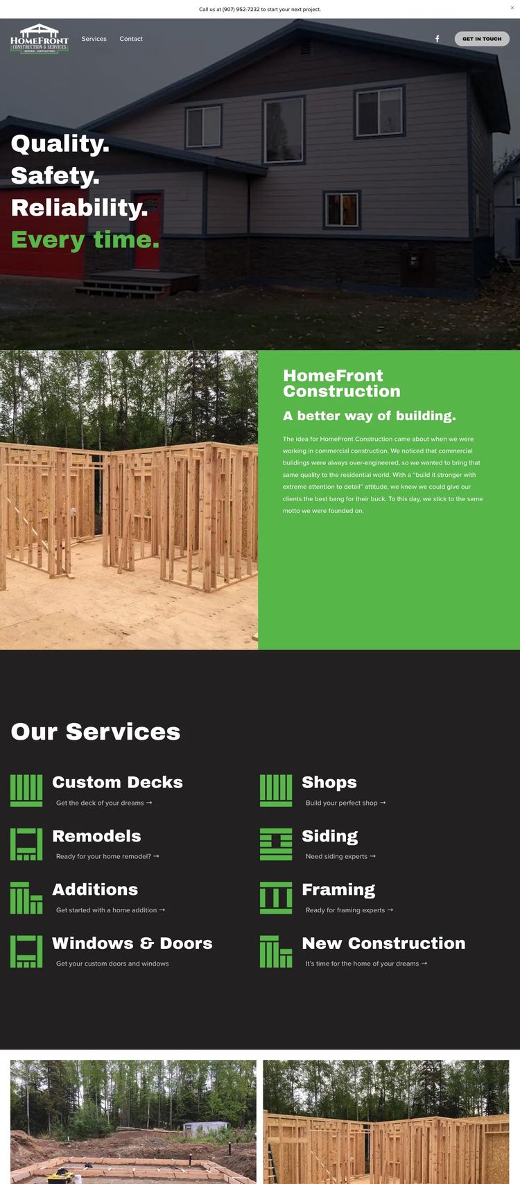 Screenshot 2 of HomeFront Construction (Example Squarespace Construction Website)