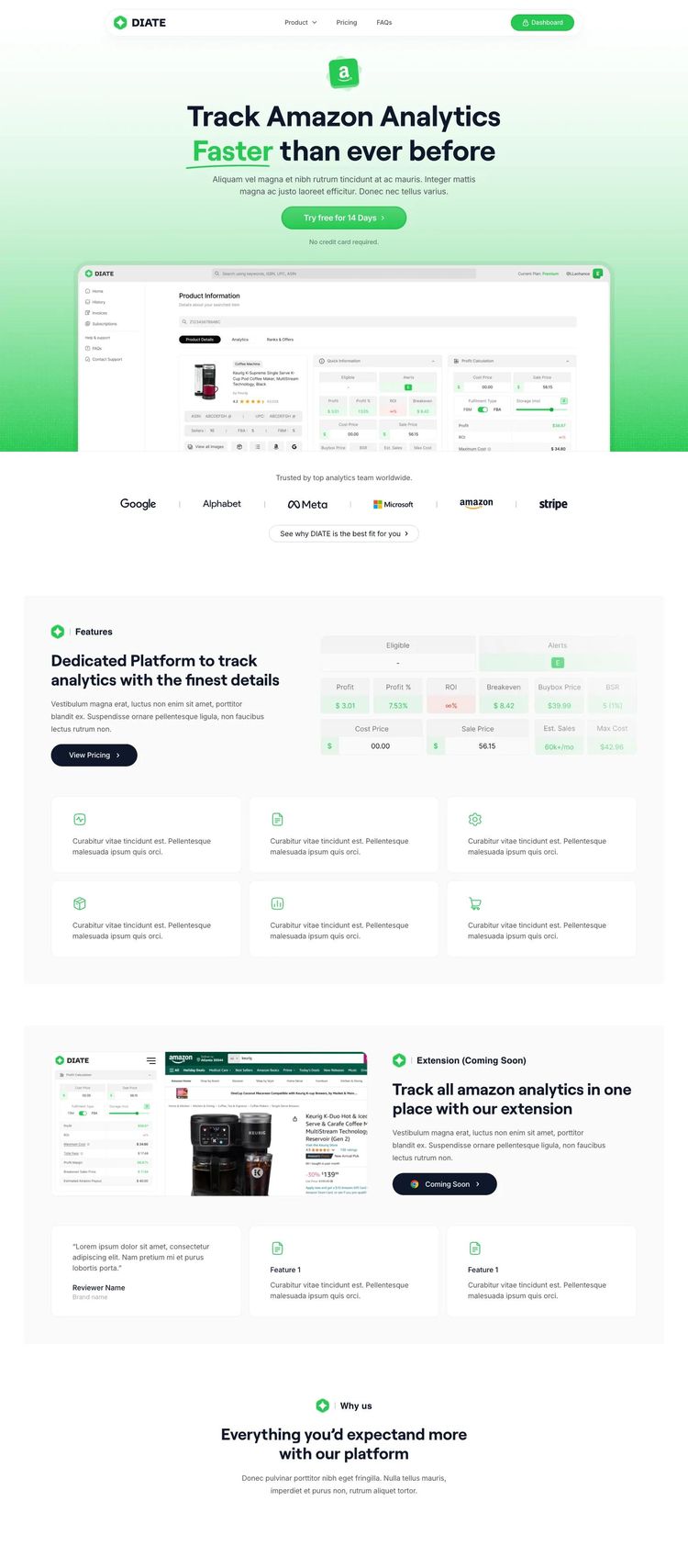 Screenshot 2 of Diate (Example Framer Software Development Website)