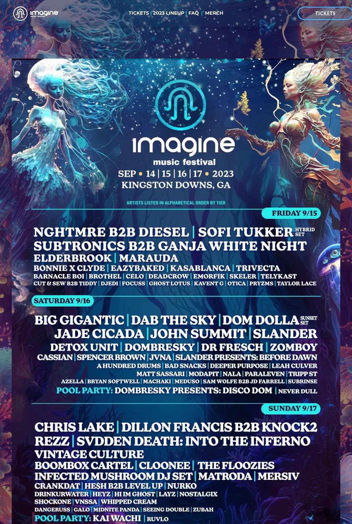 Screenshot 3 of Imagine Music Festival (Example Duda Website)