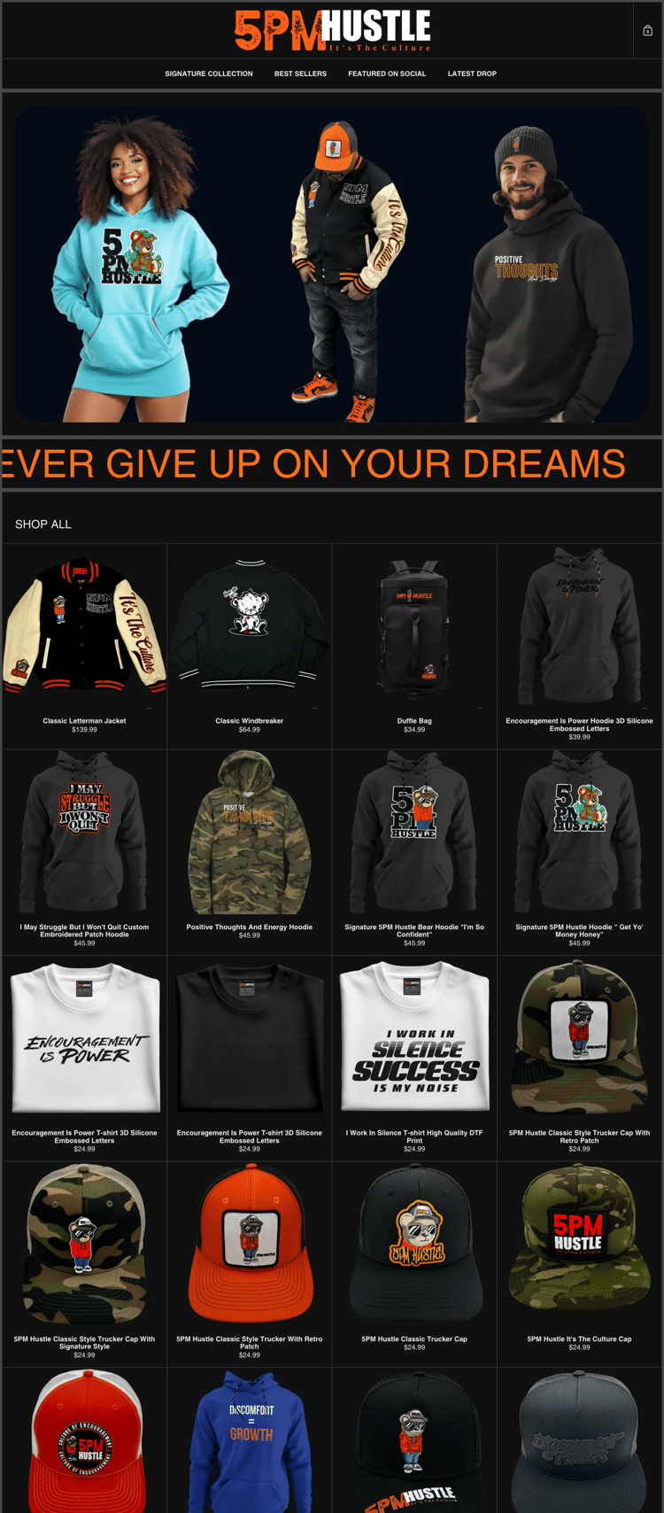 Screenshot 2 of 5PM Hustle (Example Shopify Clothing/Fashion Website)