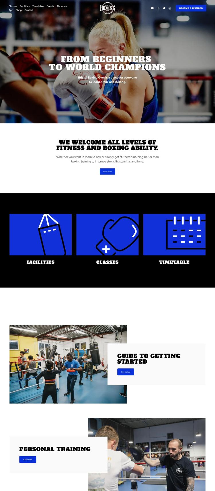 Screenshot 1 of Bristol Boxing Gym (Example Squarespace Fitness Website)