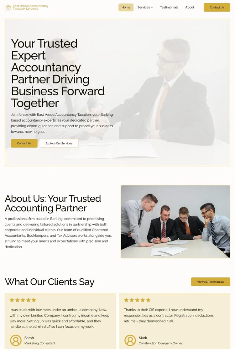 Screenshot 1 of East Wood Accountancy & Taxation (Example Sanity Website)