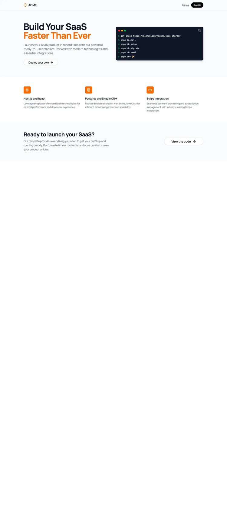 Screenshot 1 of Next.js Saas Starter Template
