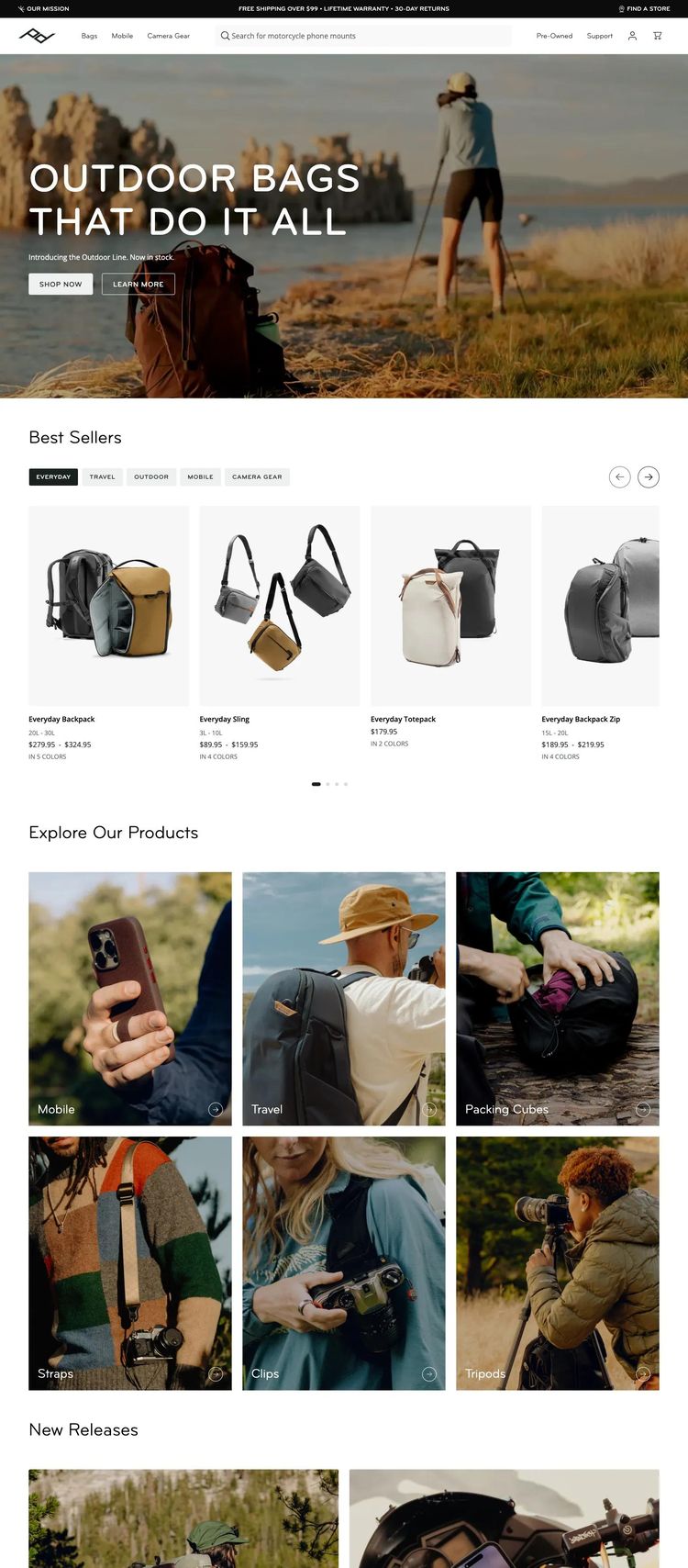 Screenshot 2 of Peak Design (Example Framer Ecommerce (General) Website)