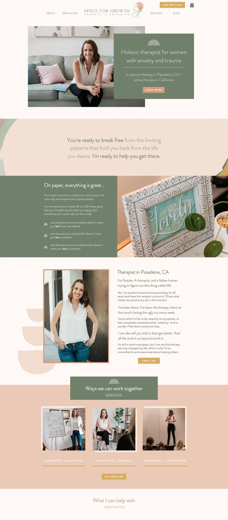Screenshot 1 of Natalie (Example Wix Therapist Website)