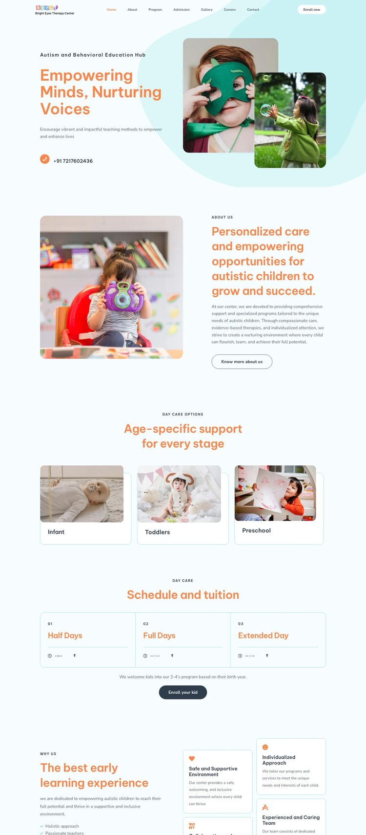 Screenshot 2 of Bright Eyes Therapy Center (Example WordPress Child Care Website)
