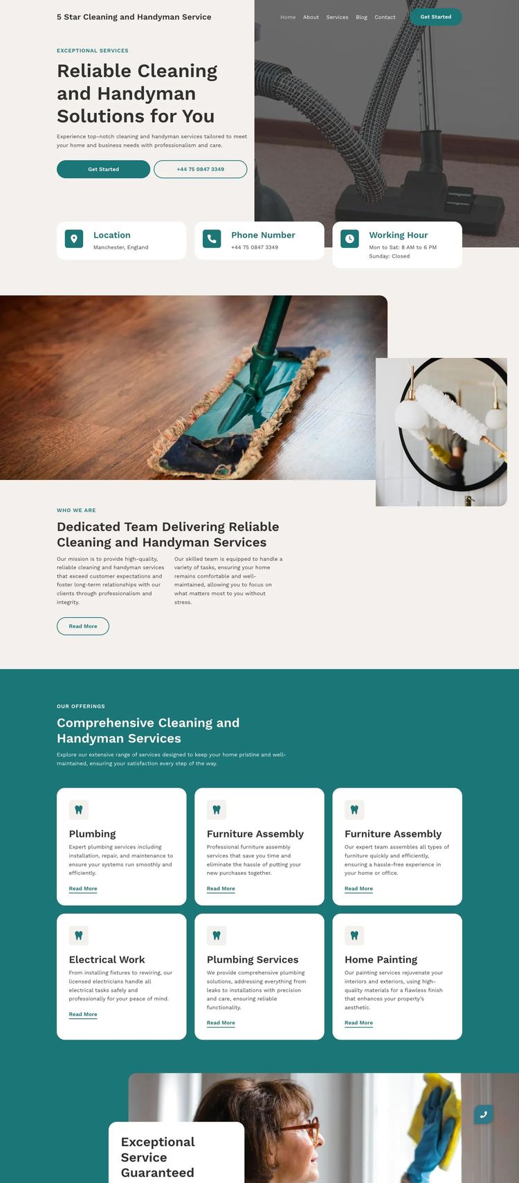 Screenshot 2 of 5 Star Cleaning and Handyman Service (Example WordPress Cleaning Services Website)