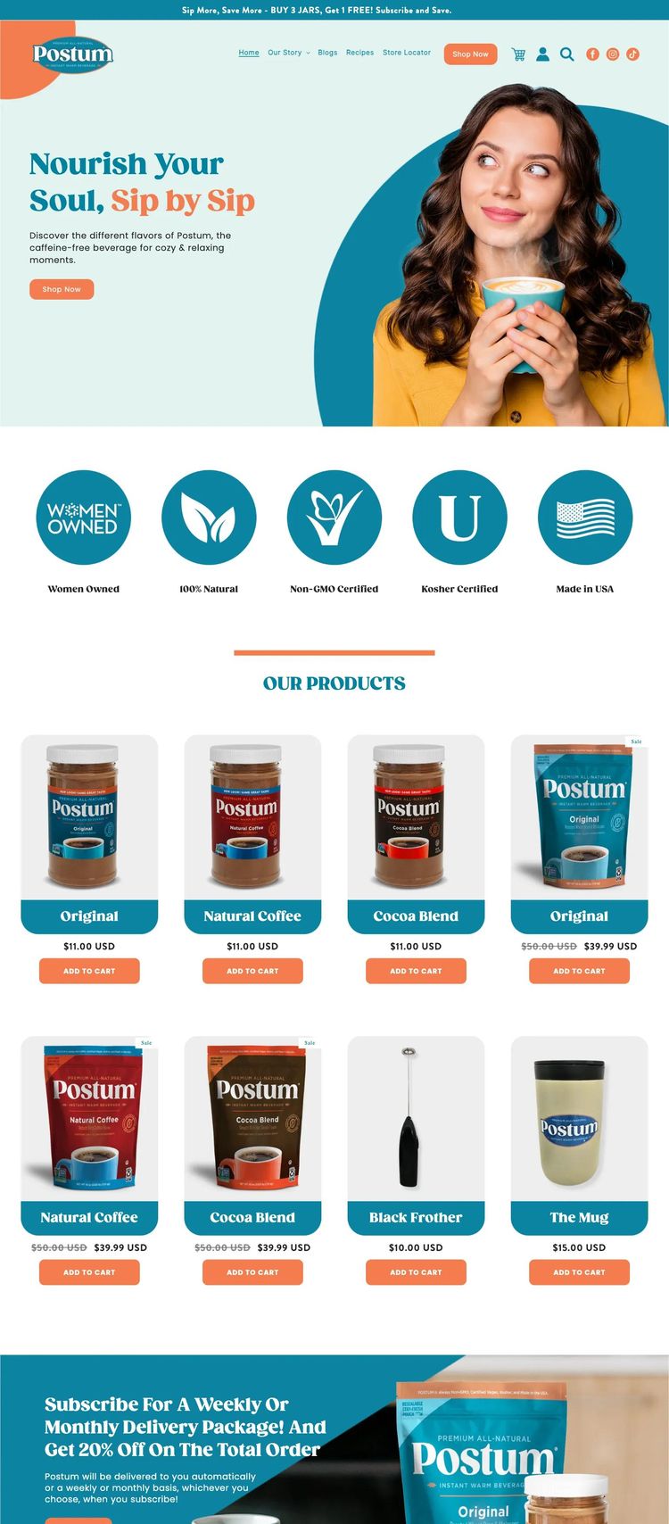 Screenshot 2 of Postum Beverage (Example Shopify Food and Beverage Website)