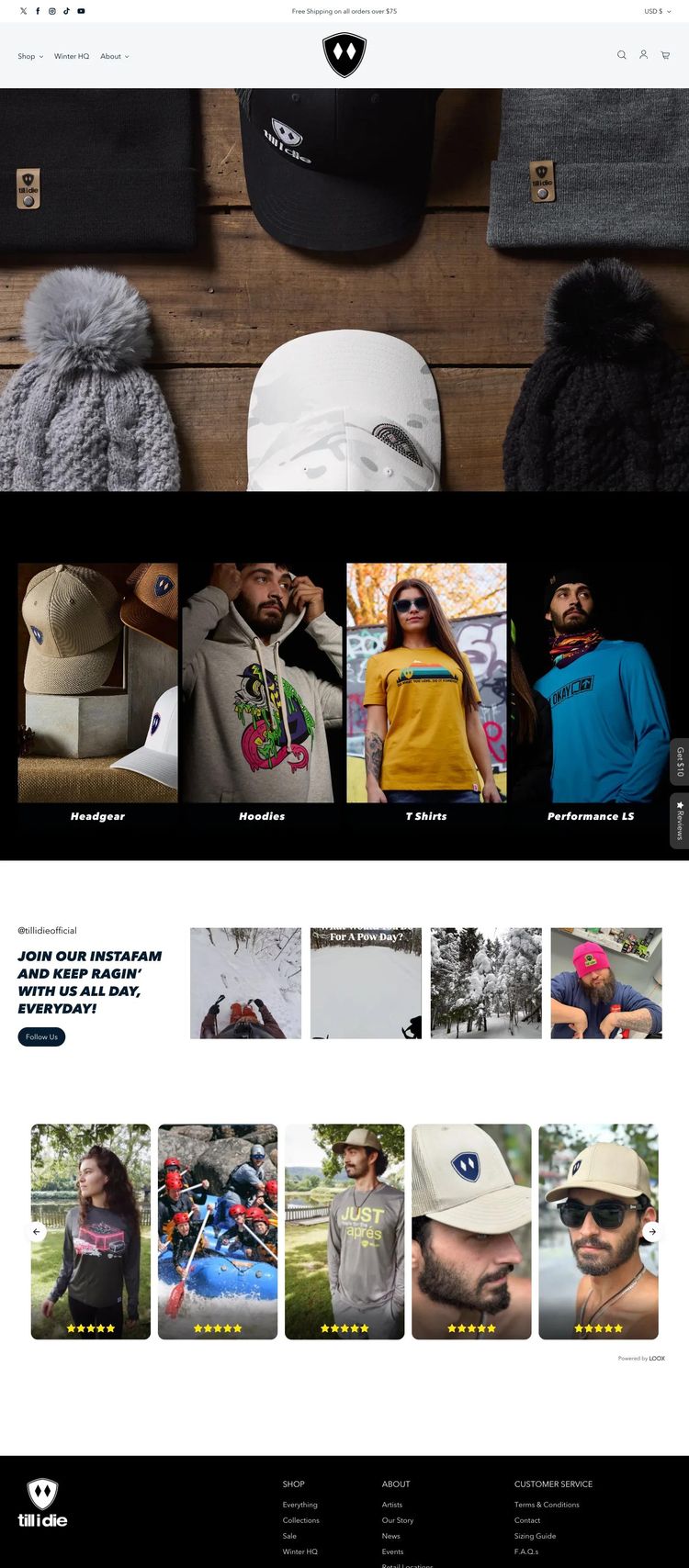Screenshot 1 of Till I Die Apparel (Example Shopify Clothing/Fashion Website)