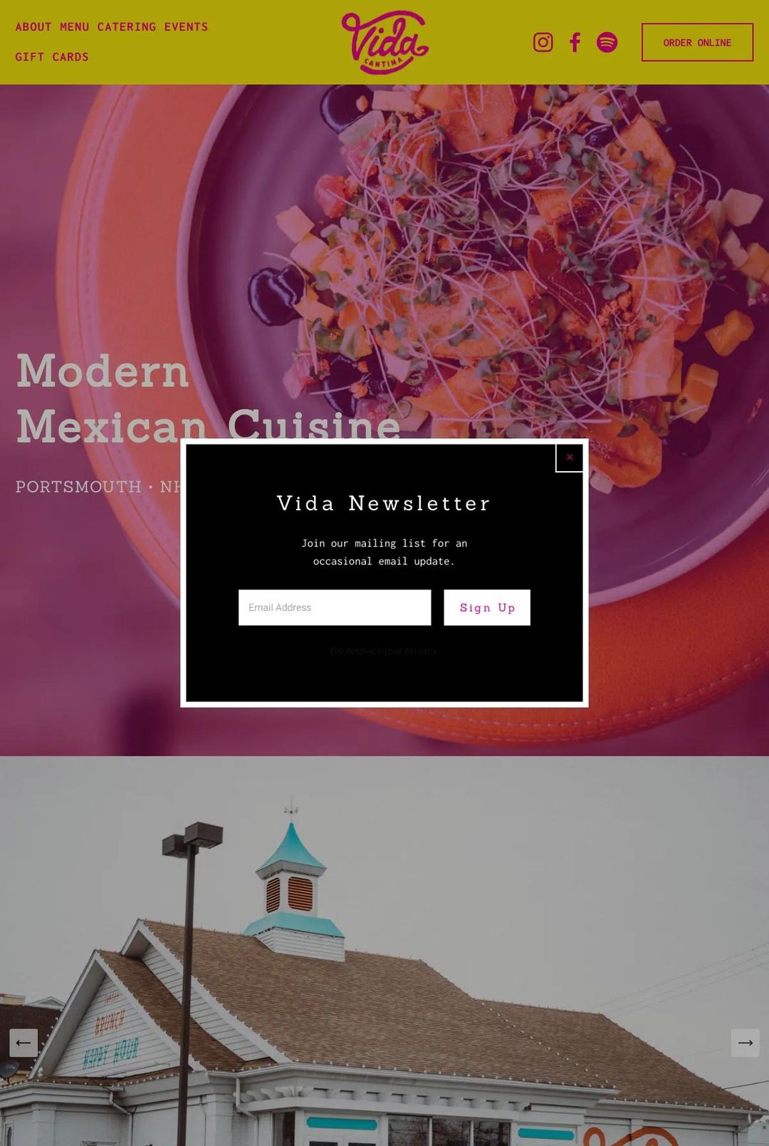 Screenshot 1 of Vida Cantina (Example Squarespace Restaurant Website)