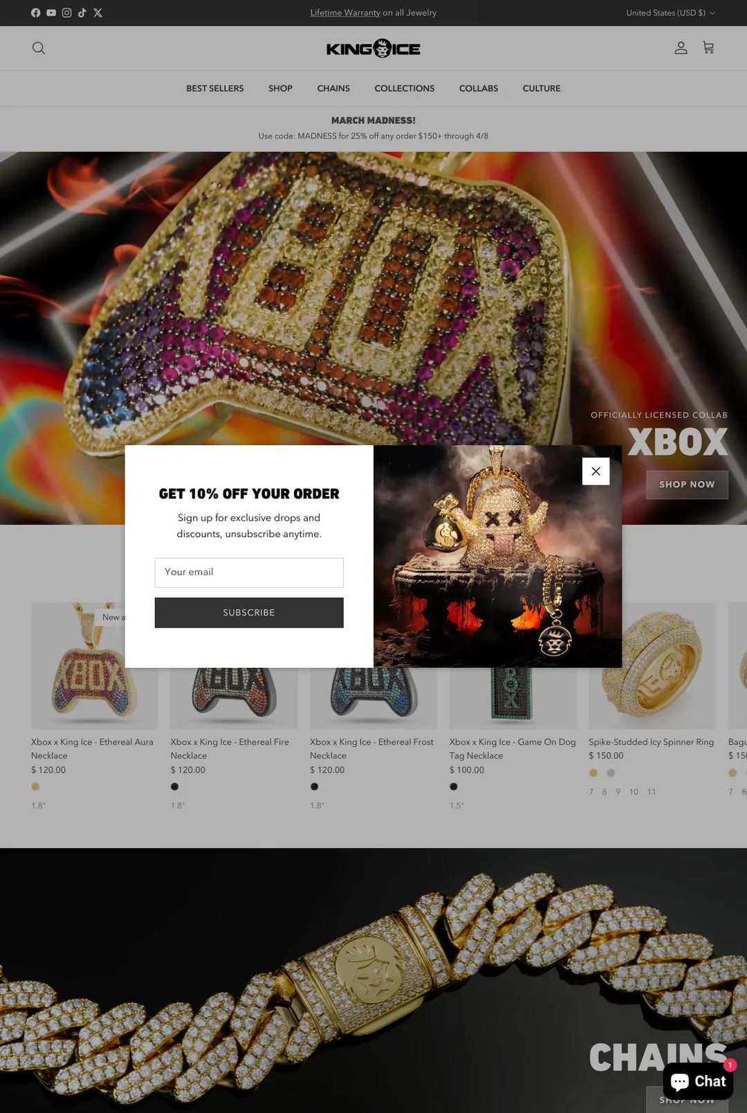 Screenshot 1 of King Ice (Example Shopify Jewelry Website)