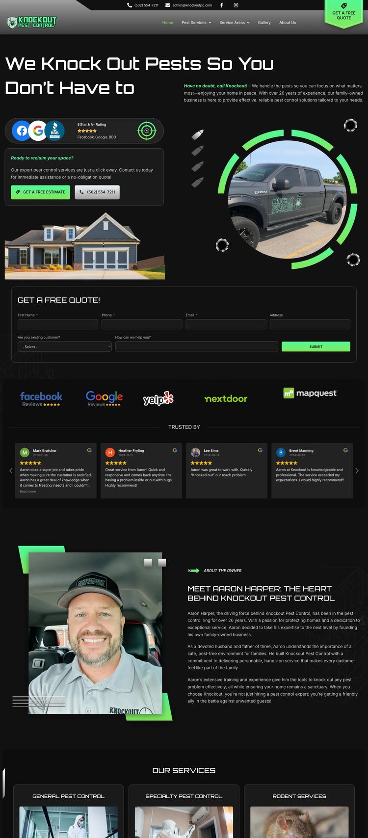 Screenshot 2 of Knockout Pest Services (Example WordPress Pest Control Website)