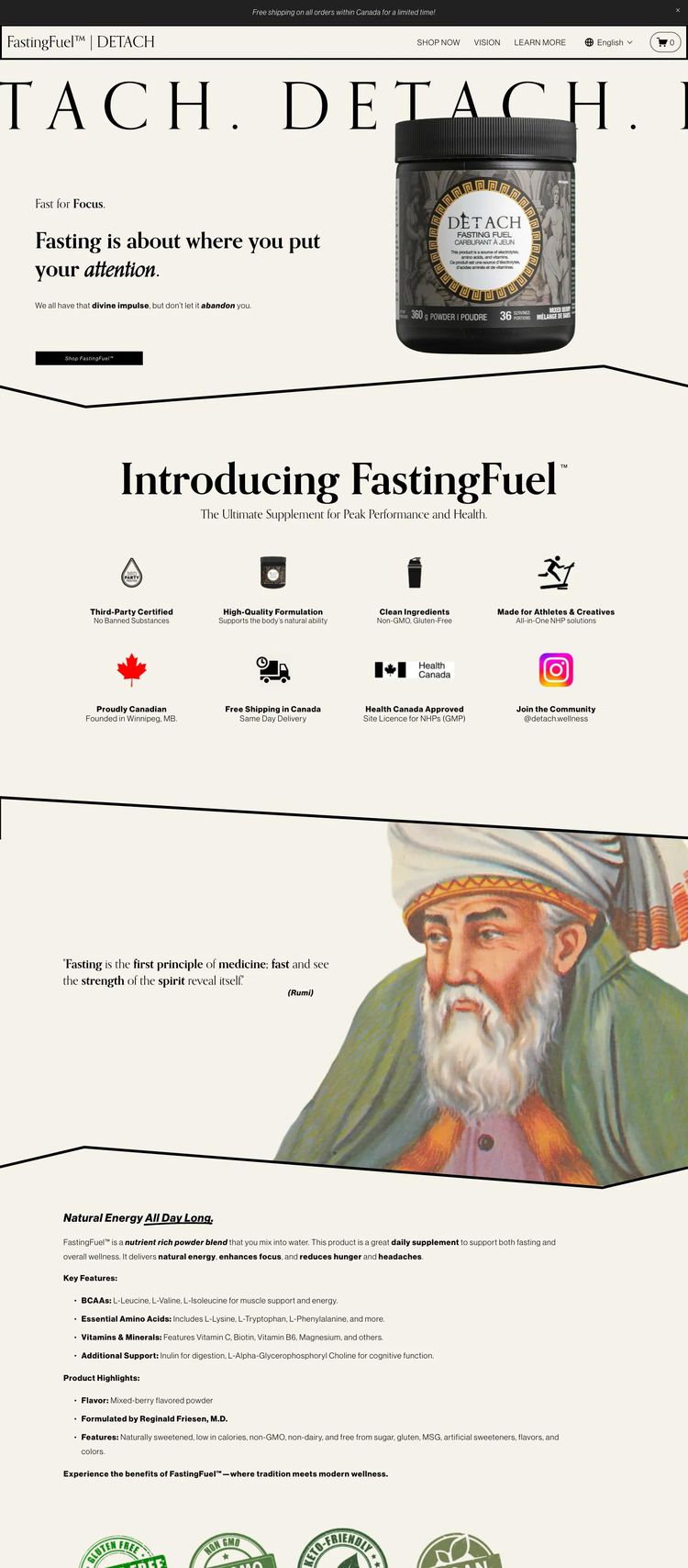 Screenshot 2 of DETACH (Example Squarespace Supplements Website)