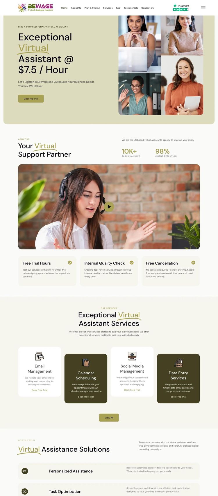 Screenshot 2 of Bewage (Example WordPress Virtual Assistant Website)