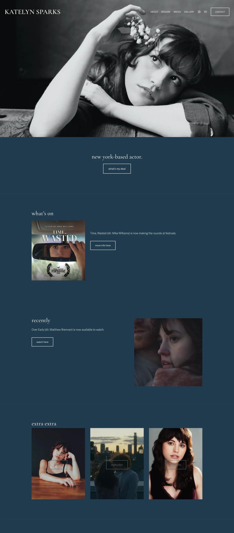 Screenshot 1 of Katelyn Sparks (Example Squarespace Actor/Performer Website)