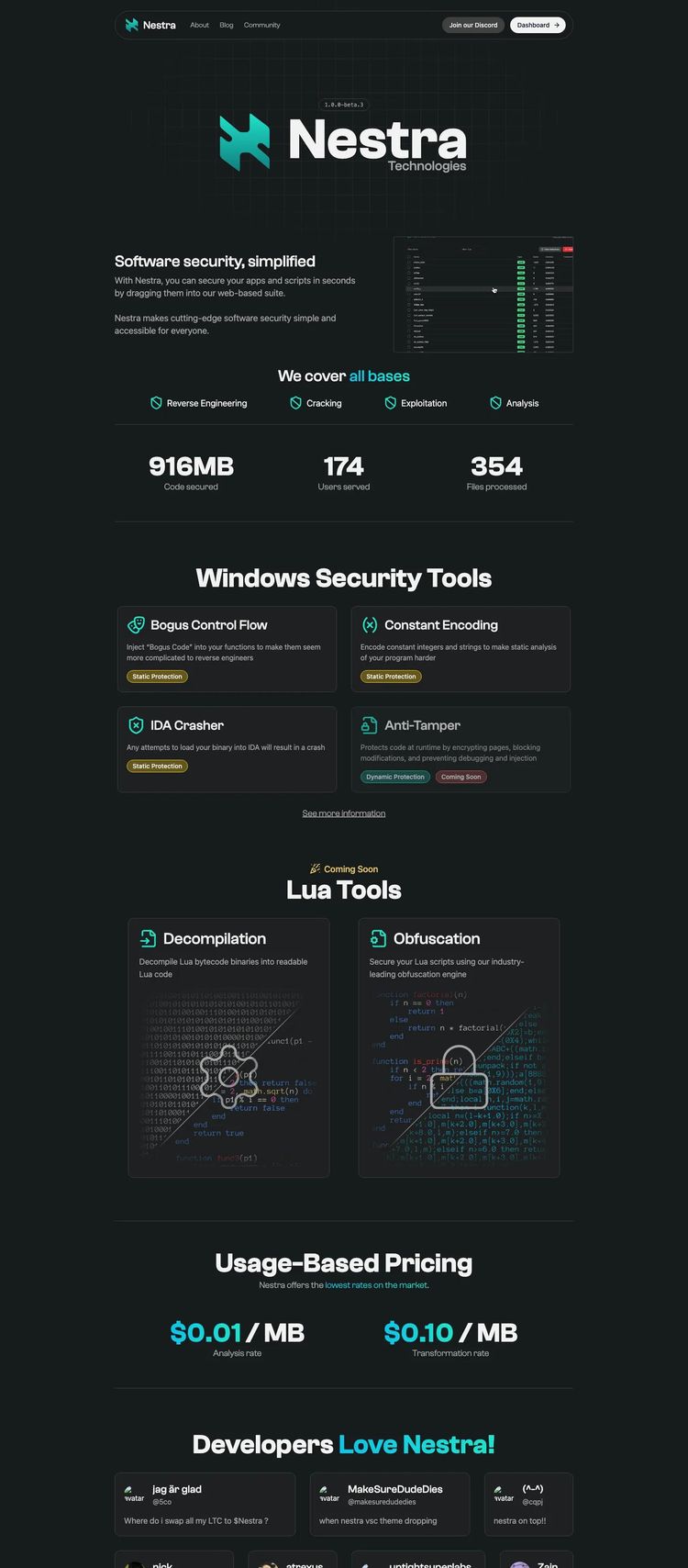 Screenshot 2 of Nestra (Example Svelte Software Development Website)