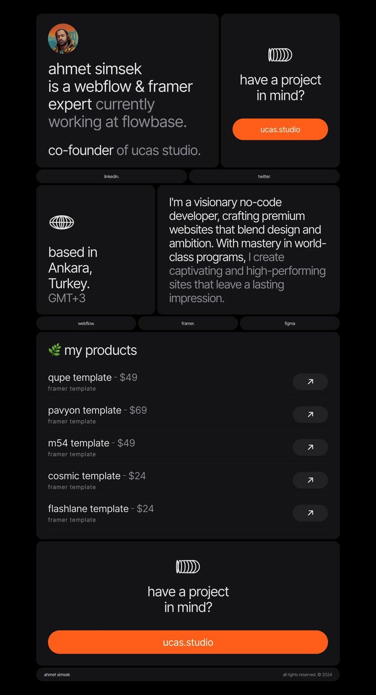 Screenshot 1 of Ahmet Simsek (Example Framer Web Developer Portfolio Website)