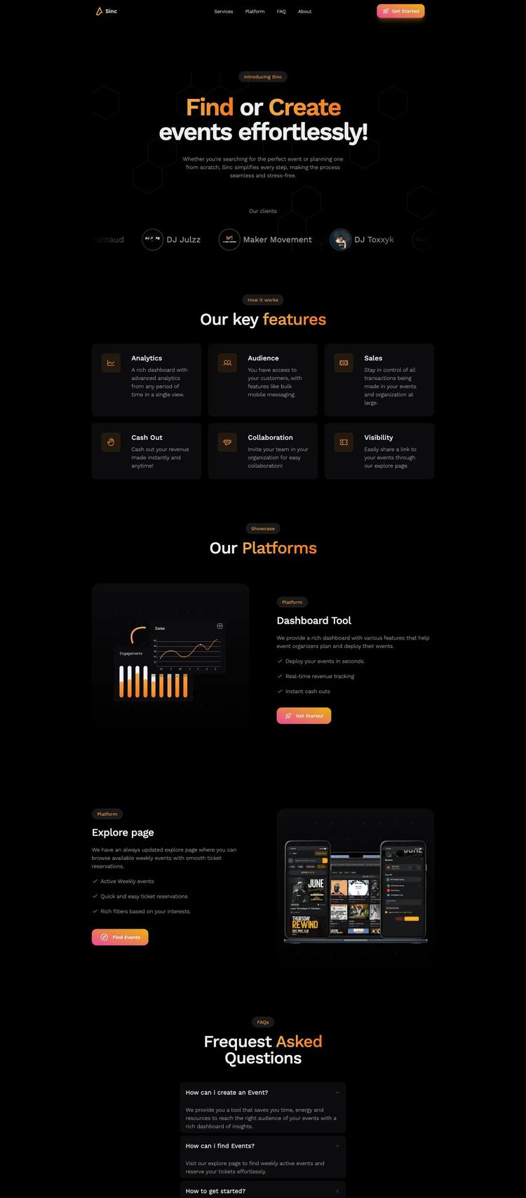 Screenshot 2 of Sinc (Example Framer Event Planner Website)