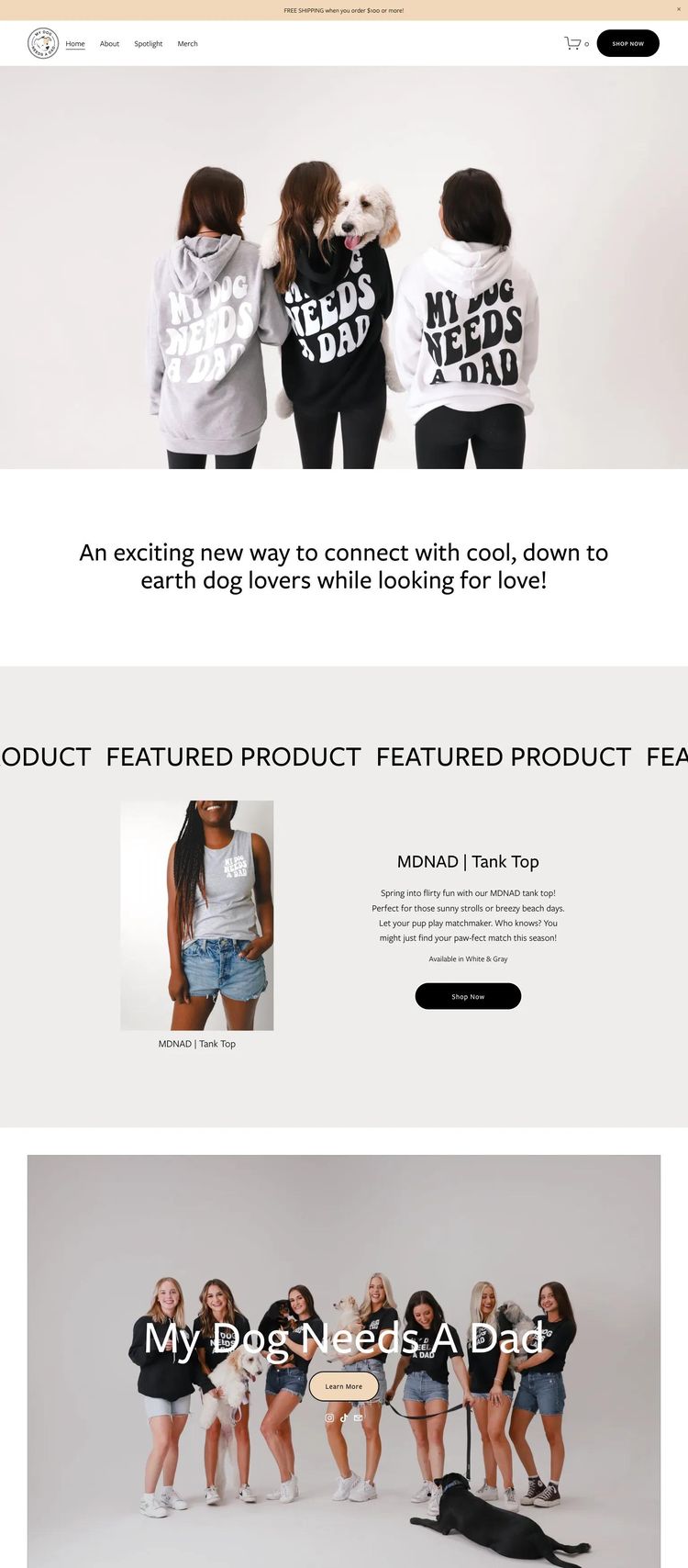 Screenshot 2 of My Dog Needs A Dad (Example Squarespace Ecommerce (General) Website)