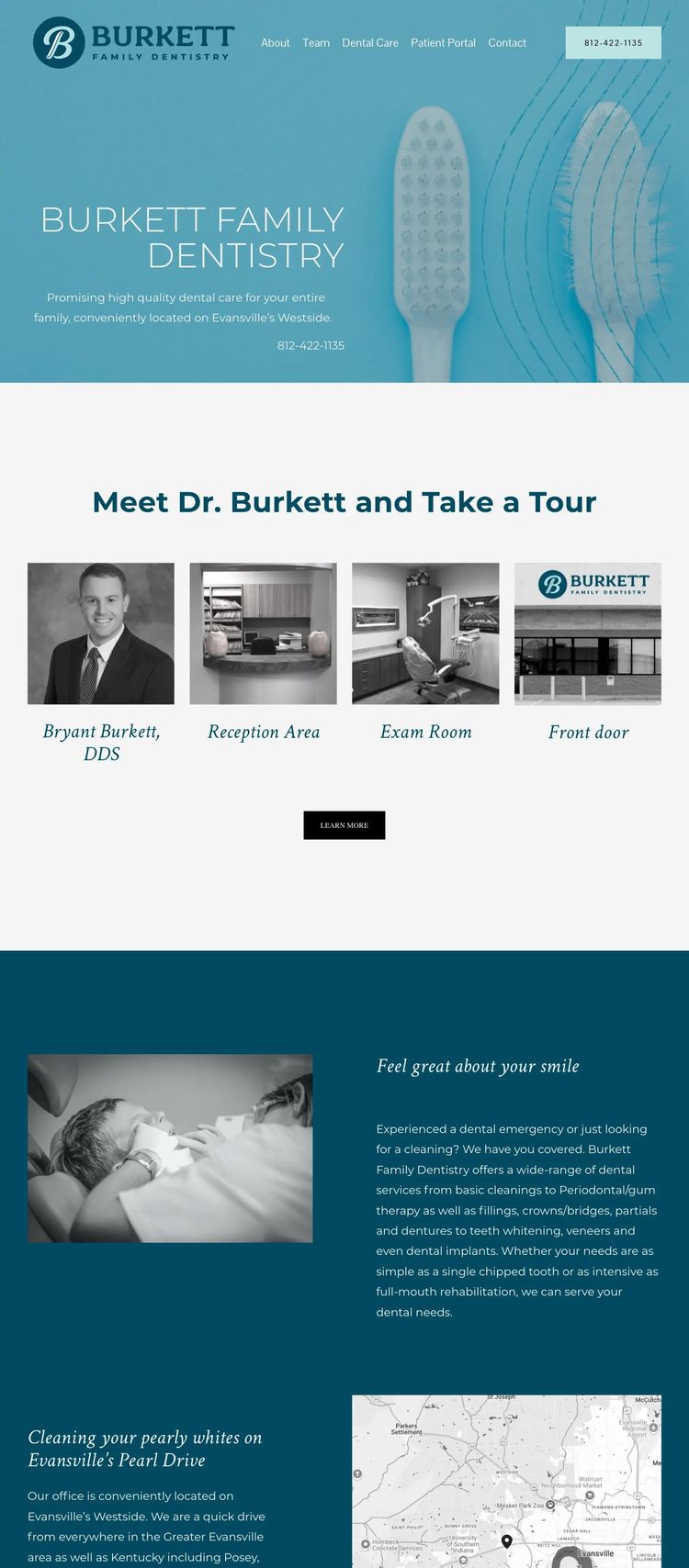 Screenshot 1 of Burkett Family Dentistry (Example Squarespace Dentist Website)
