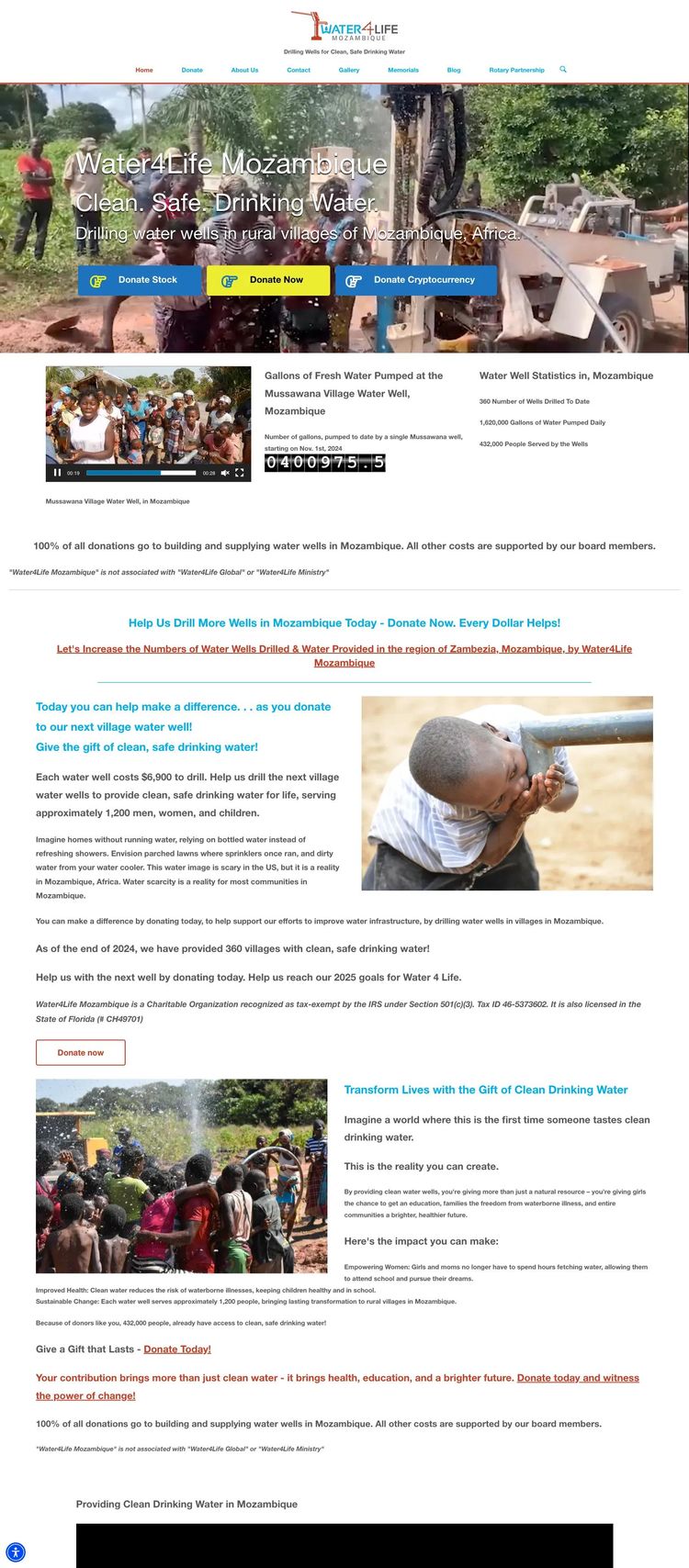 Screenshot 1 of Water4LifeMoz (Example Squarespace Nonprofit Organization Website)