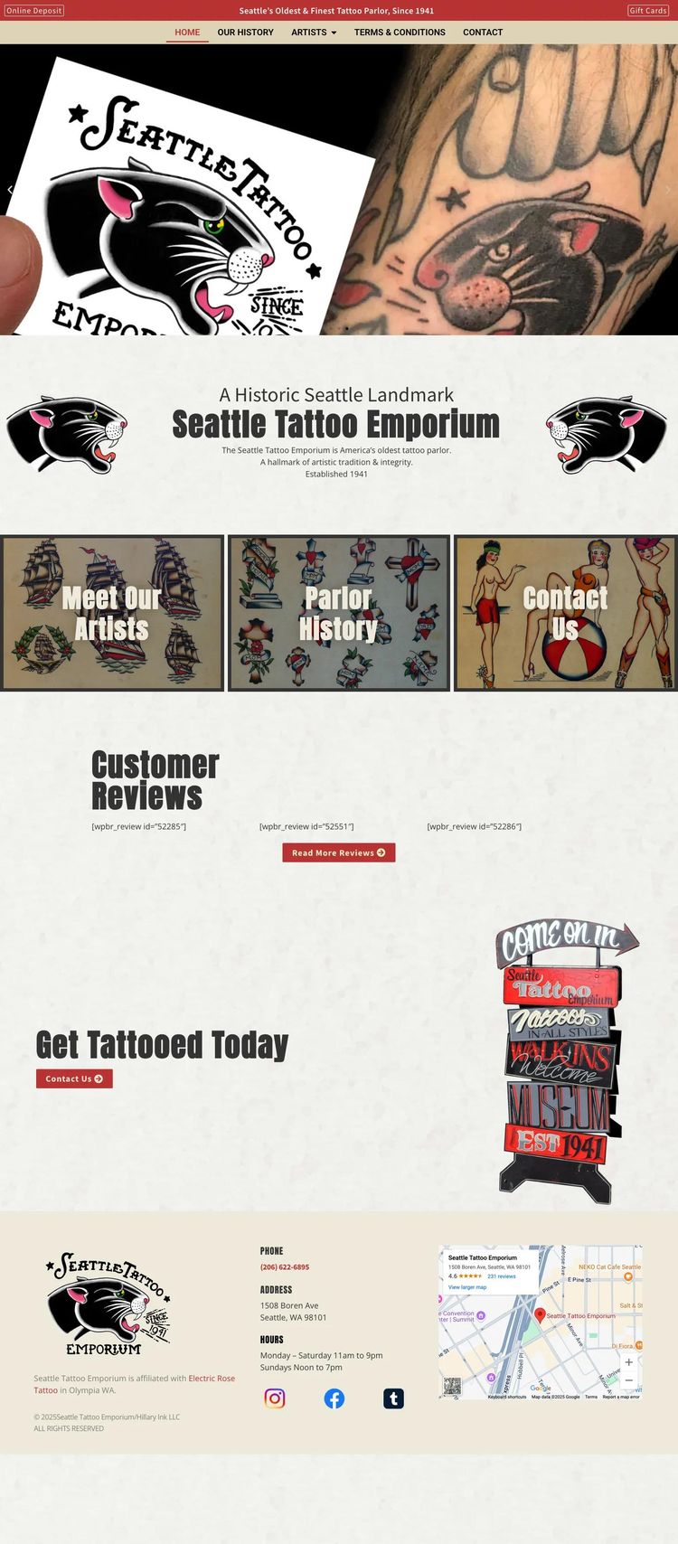Screenshot 2 of Seattle Tattoo Emporium (Example WordPress Tattoo Artist/Studio Website)