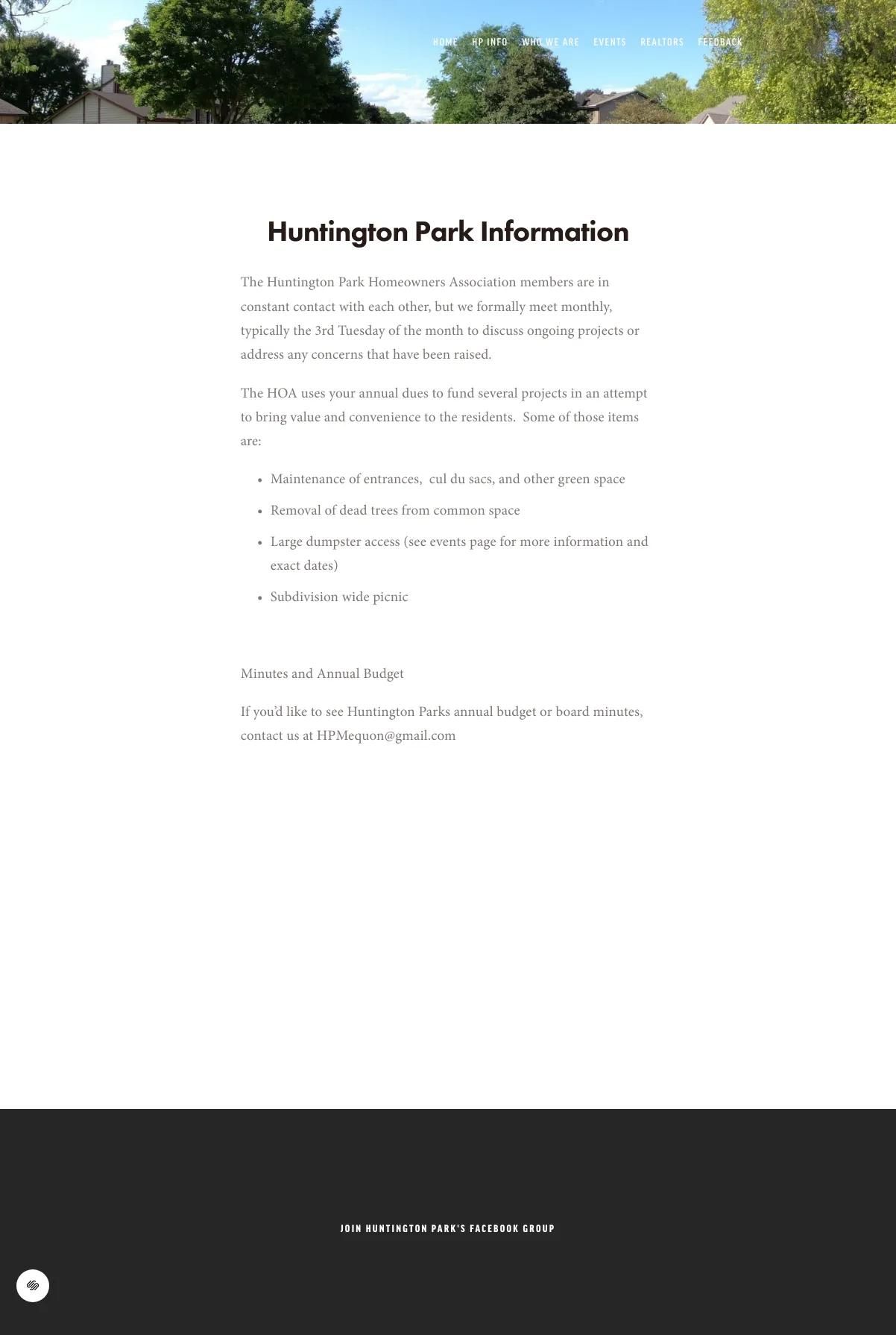 Screenshot 2 of Huntington Park HOA (Example Squarespace HOA Website)
