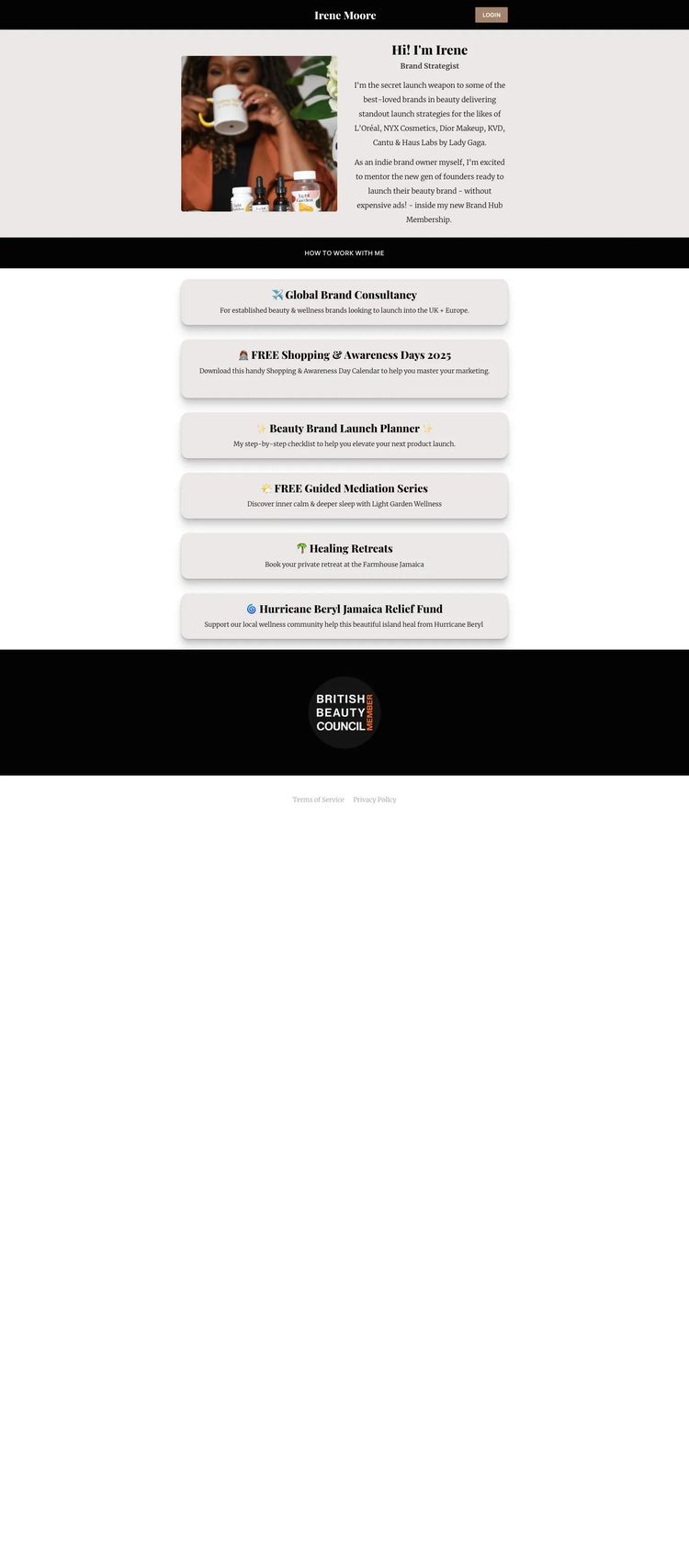 Screenshot 1 of Irene Moore (Example Squarespace Life/Business Coach Website)