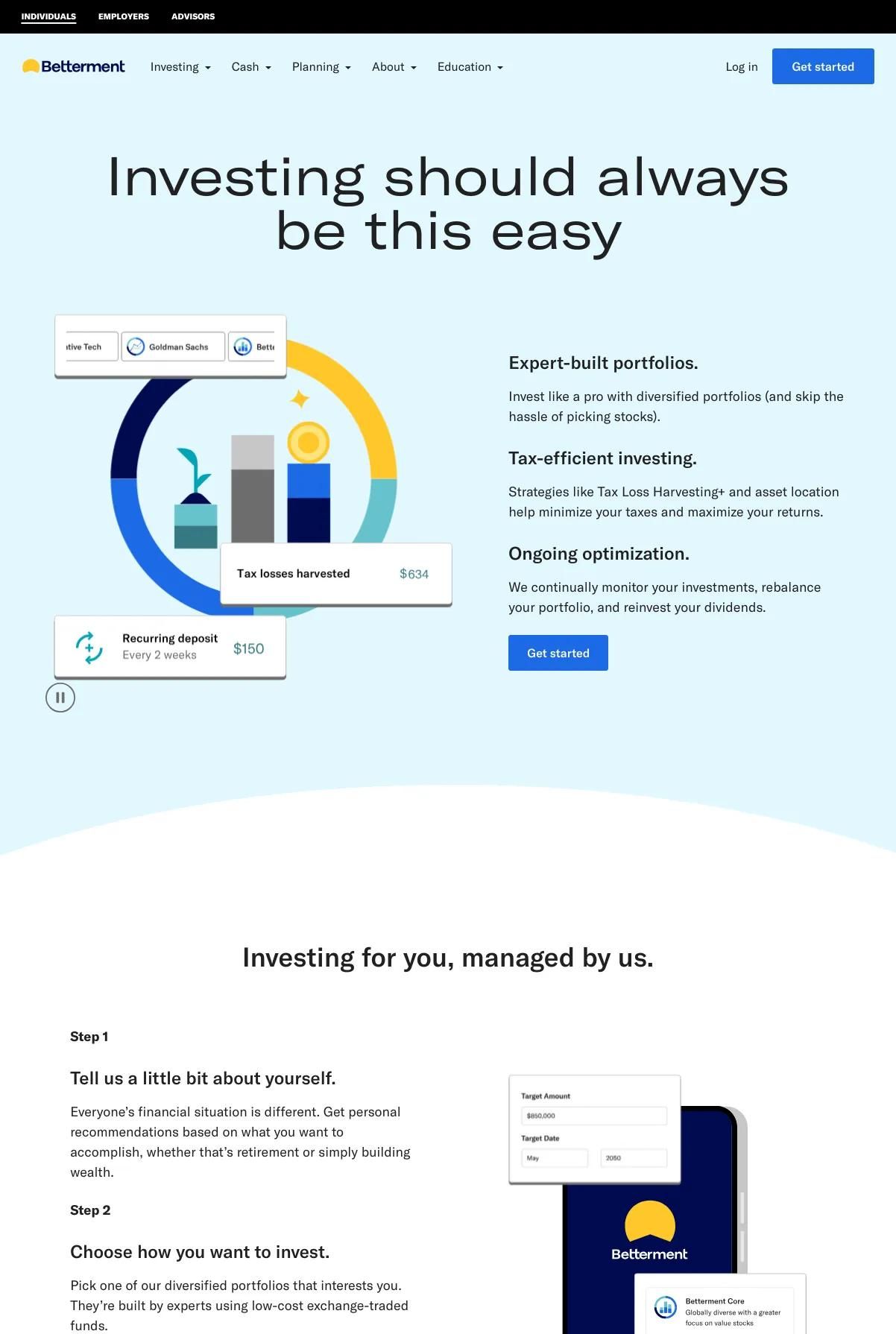 Screenshot 2 of Betterment (Example HubSpot Website)