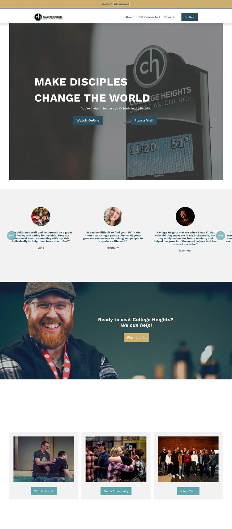 Screenshot 1 of College Heights Christian Church (Example Squarespace Church/Religious Organization Website)