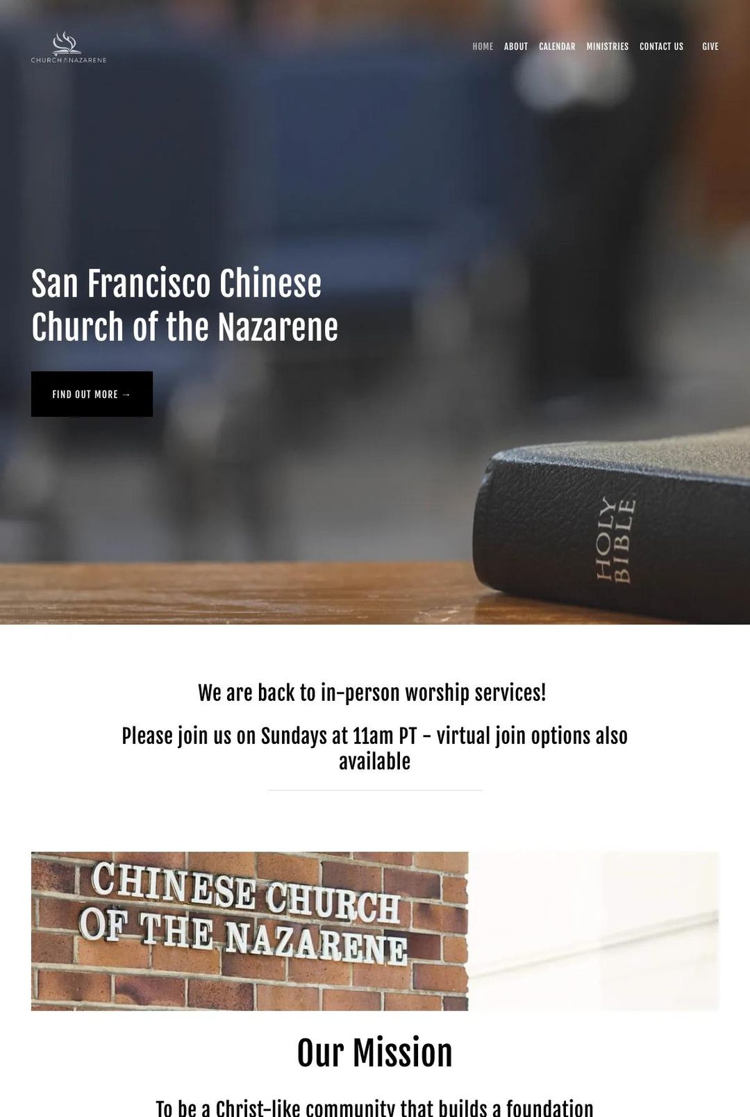 Screenshot 1 of San Francisco Chinese Church of the Nazarene (Example Squarespace Church Website)